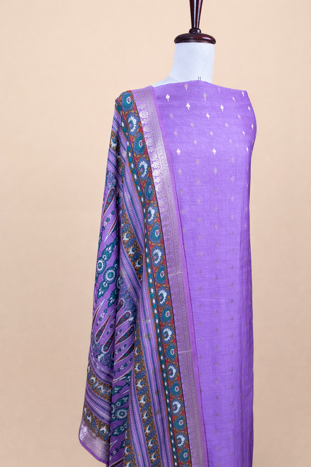 Purple Pure chanderi with Banarasi Motifs Embroidery Suit with Printed Dupatta