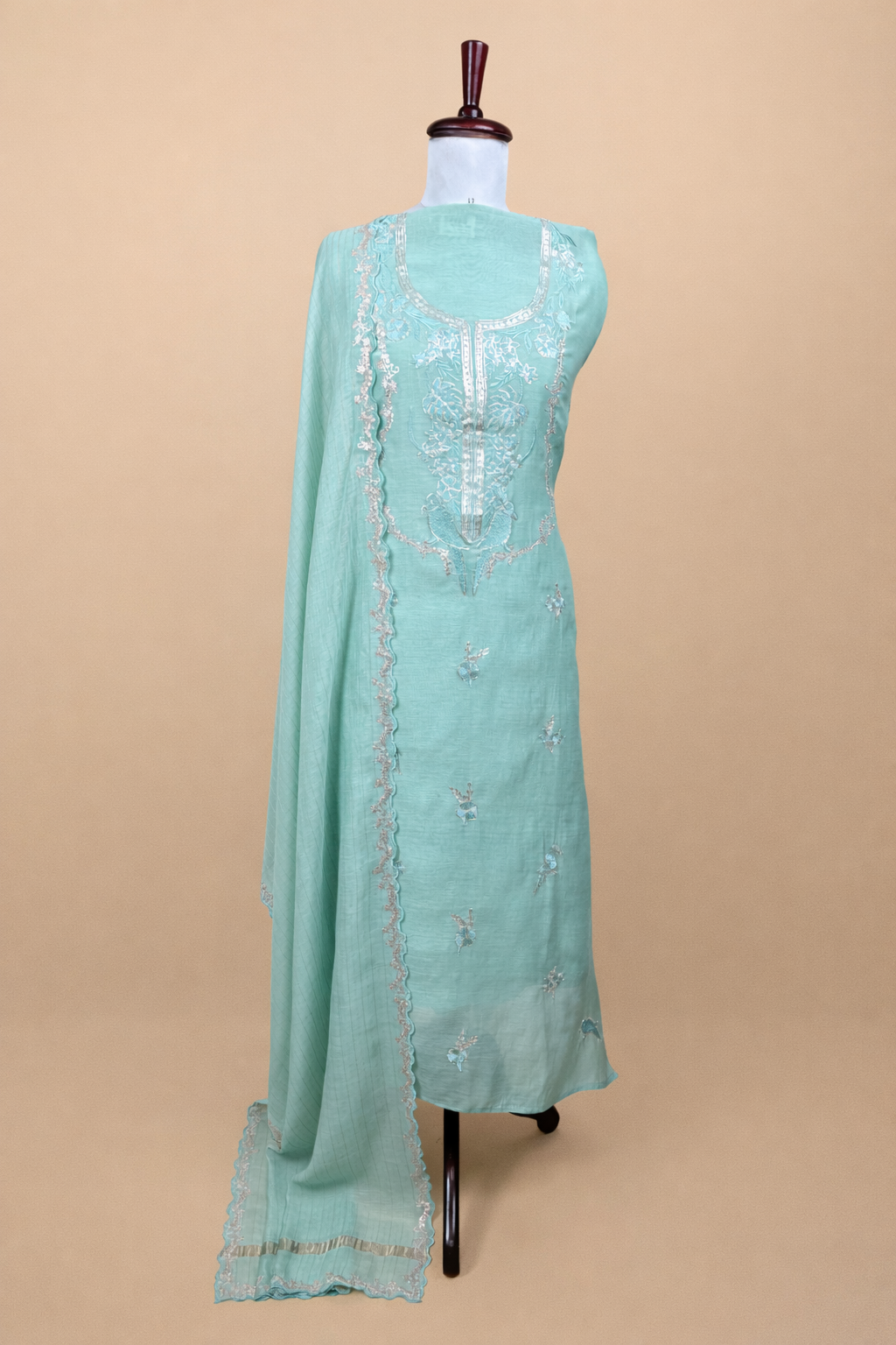 Pure Mulmul Chanderi with Pitta Sequence Hand embroidery Suit