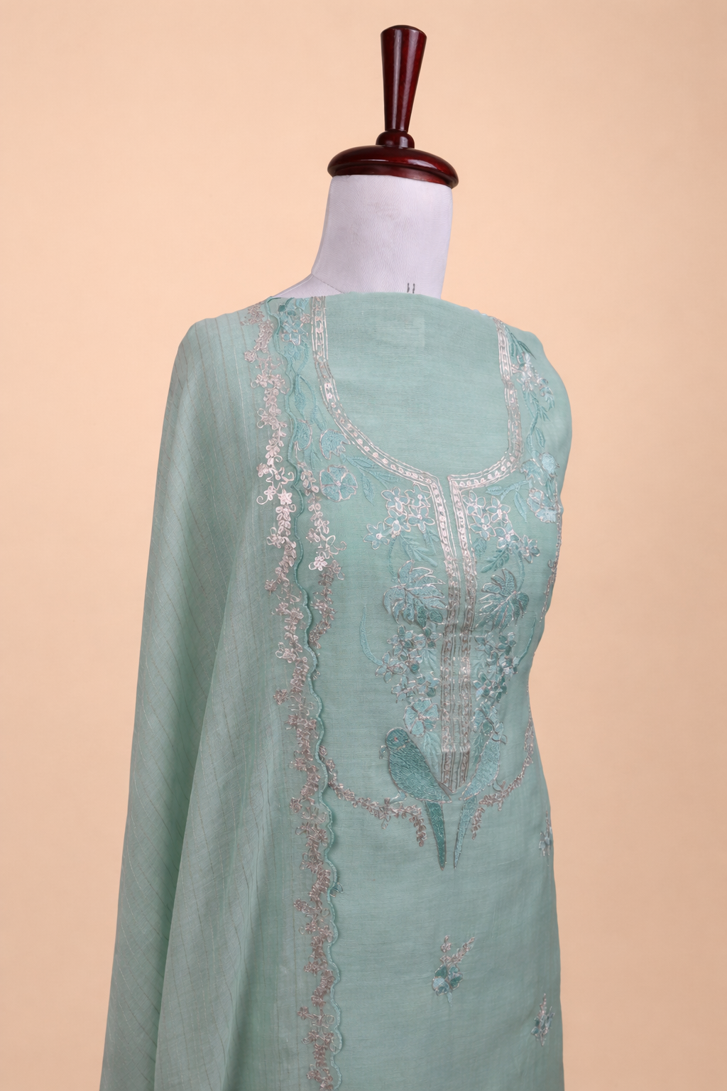 Pure Mulmul Chanderi with Pitta Sequence Hand embroidery Suit