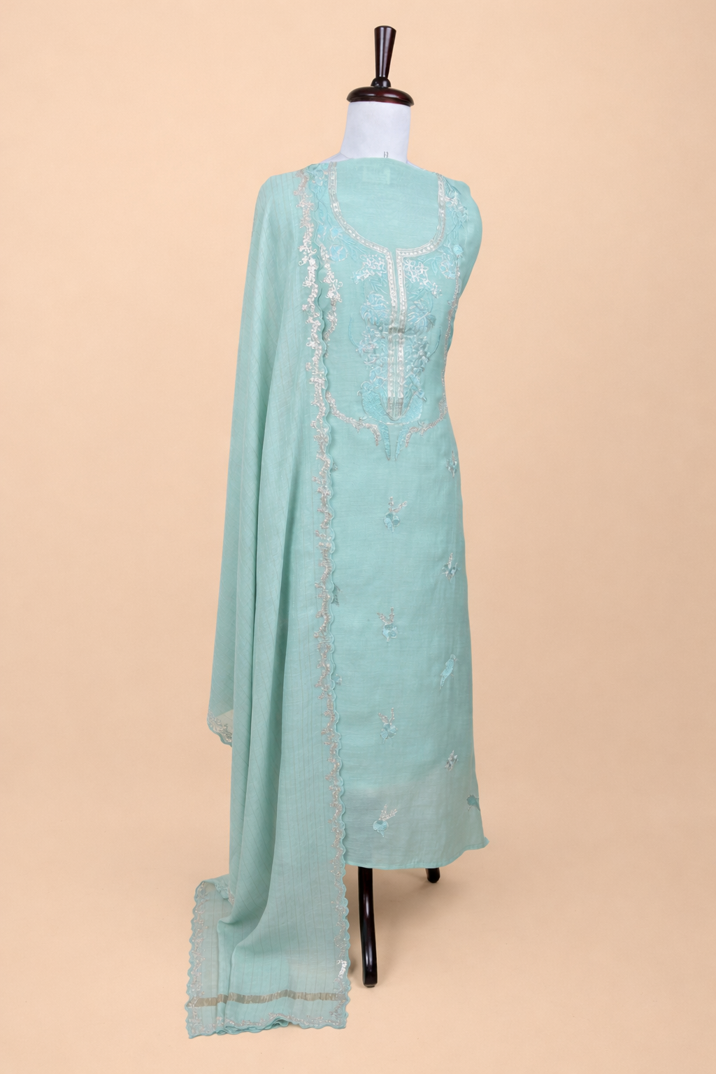Pure Mulmul Chanderi with Pitta Sequence Hand embroidery Suit