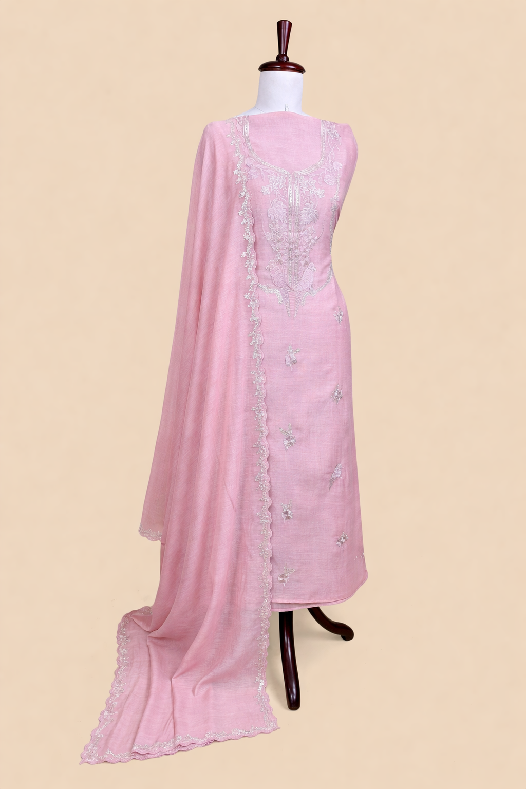 Pure Mulmul Chanderi with Pitta Sequence Hand embroidery Suit