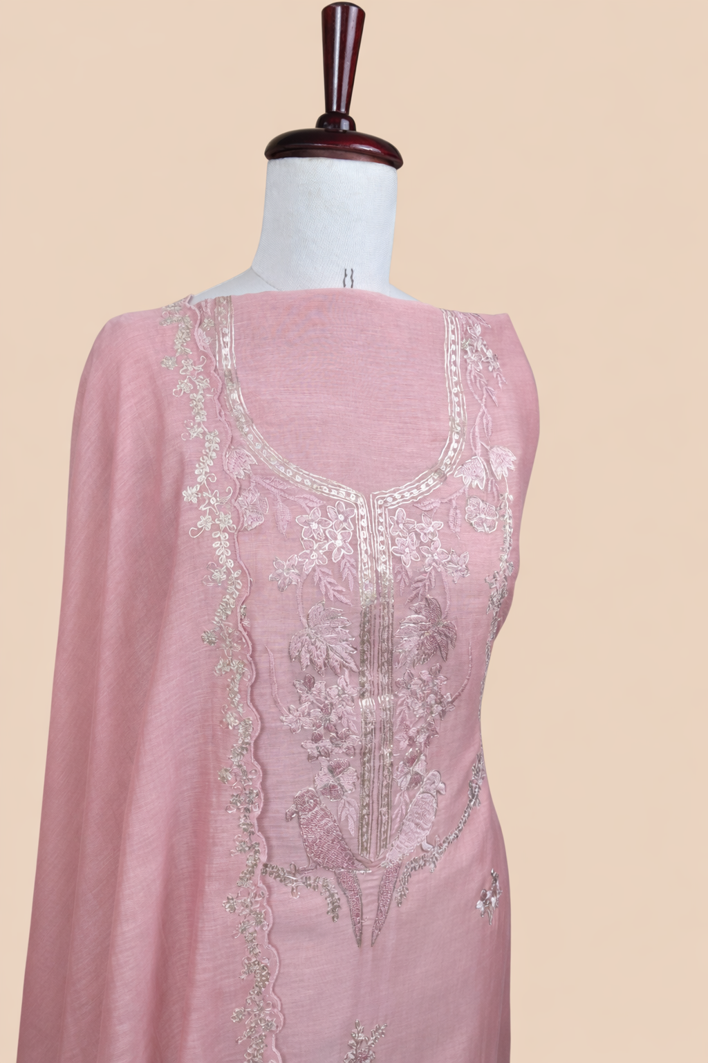 Pure Mulmul Chanderi with Pitta Sequence Hand embroidery Suit