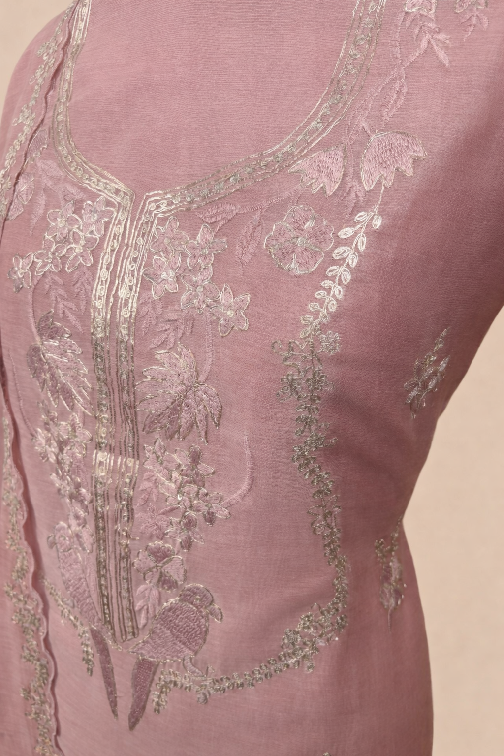 Pure Mulmul Chanderi with Pitta Sequence Hand embroidery Suit