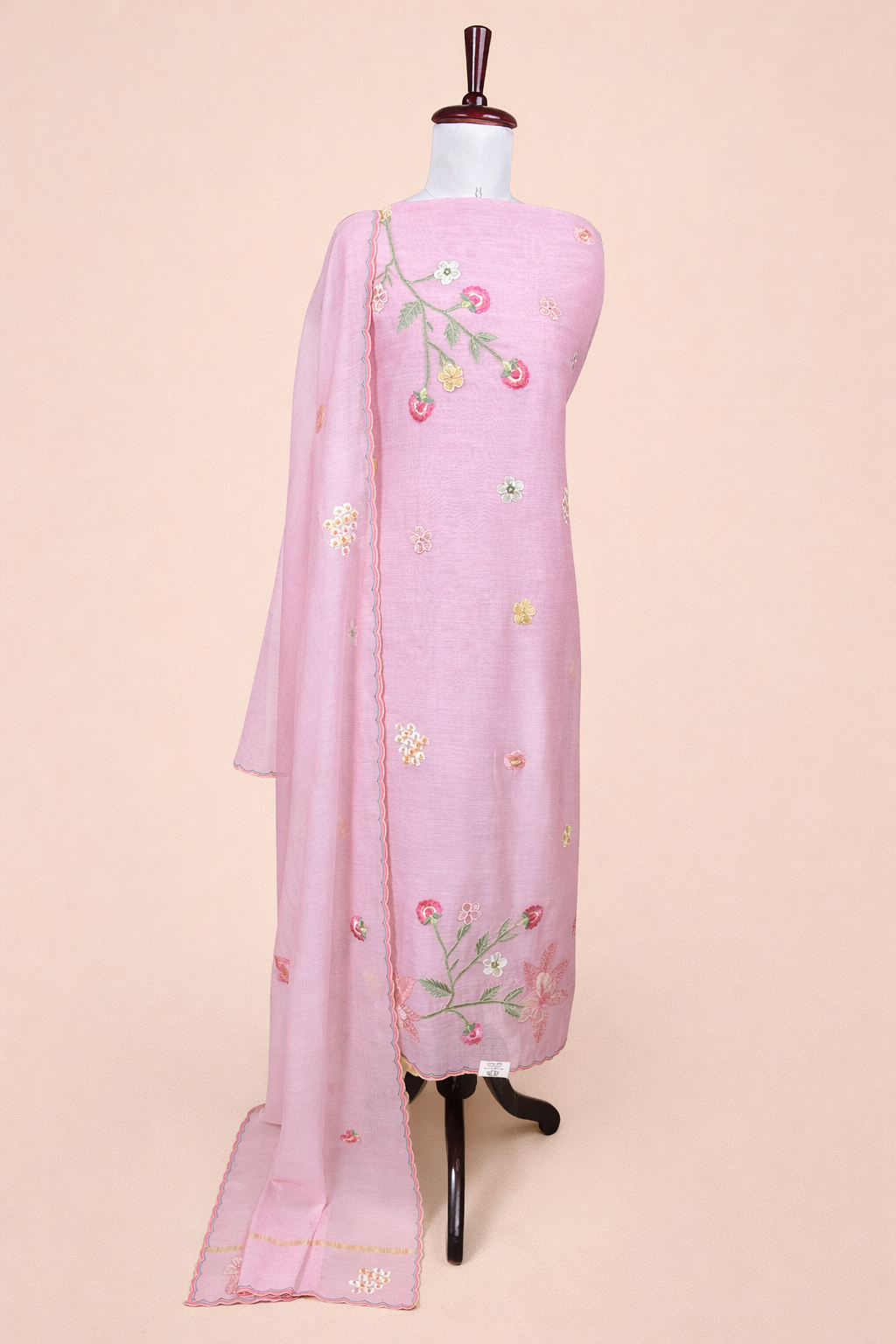 Pure Mulmul Chanderi Applique Floral and Motifs Embroidery Suit With Dupatta