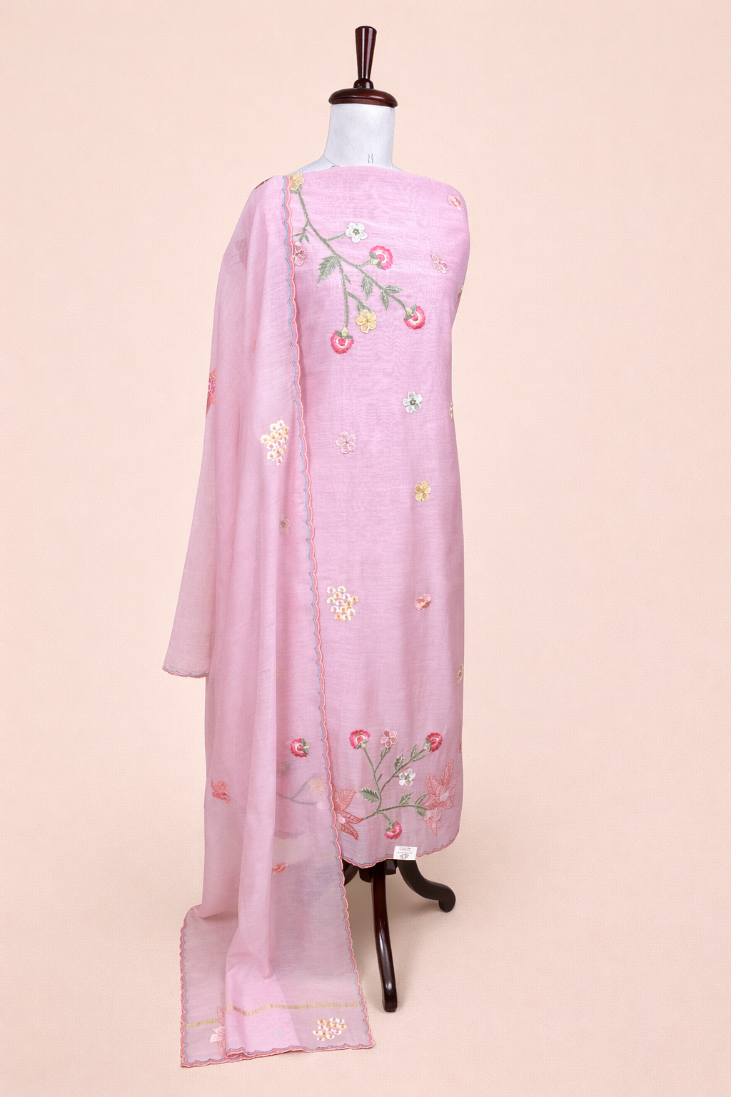Pure Mulmul Chanderi Applique Floral and Motifs Embroidery Suit With Dupatta