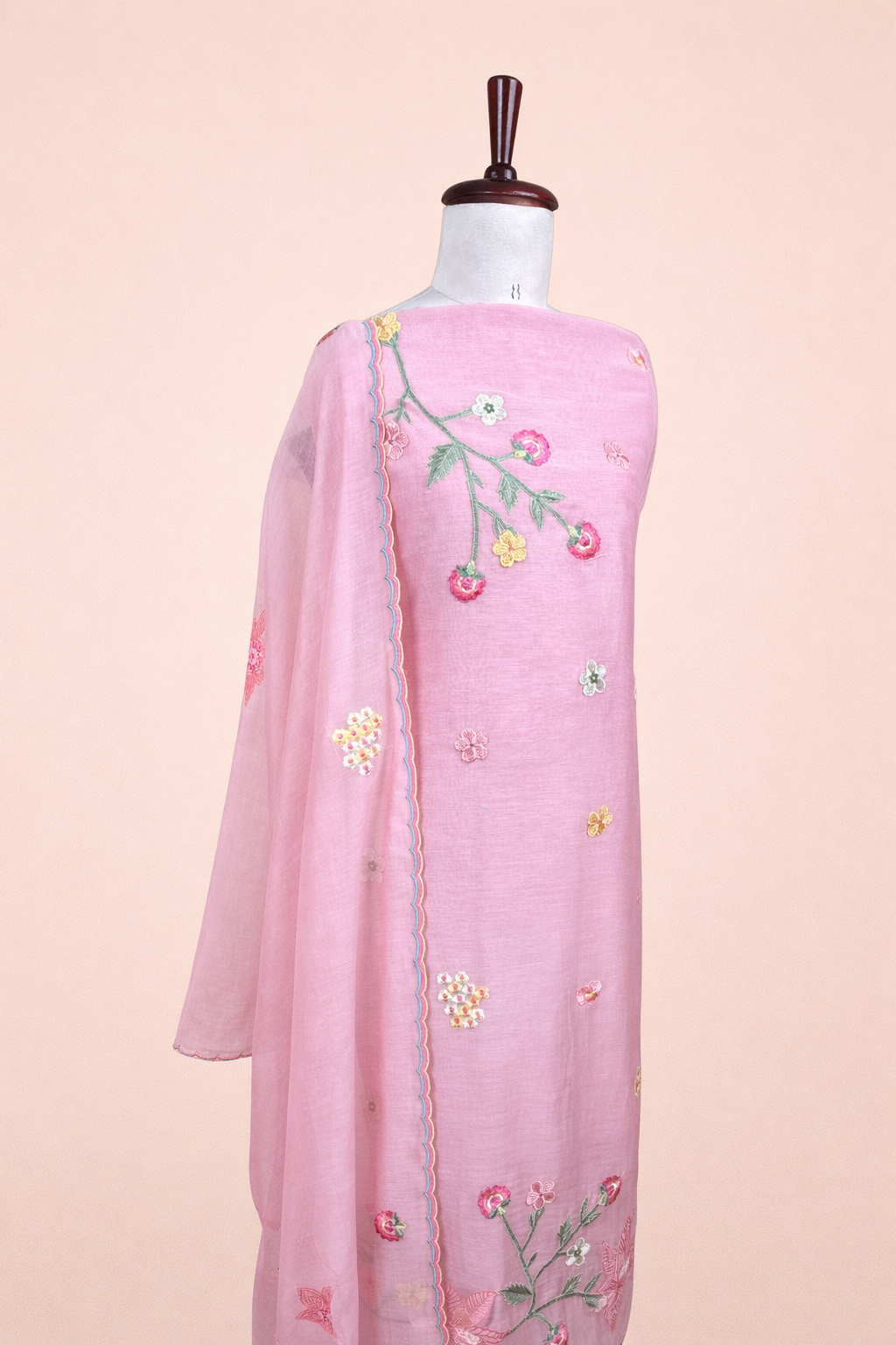 Pure Mulmul Chanderi Applique Floral and Motifs Embroidery Suit With Dupatta
