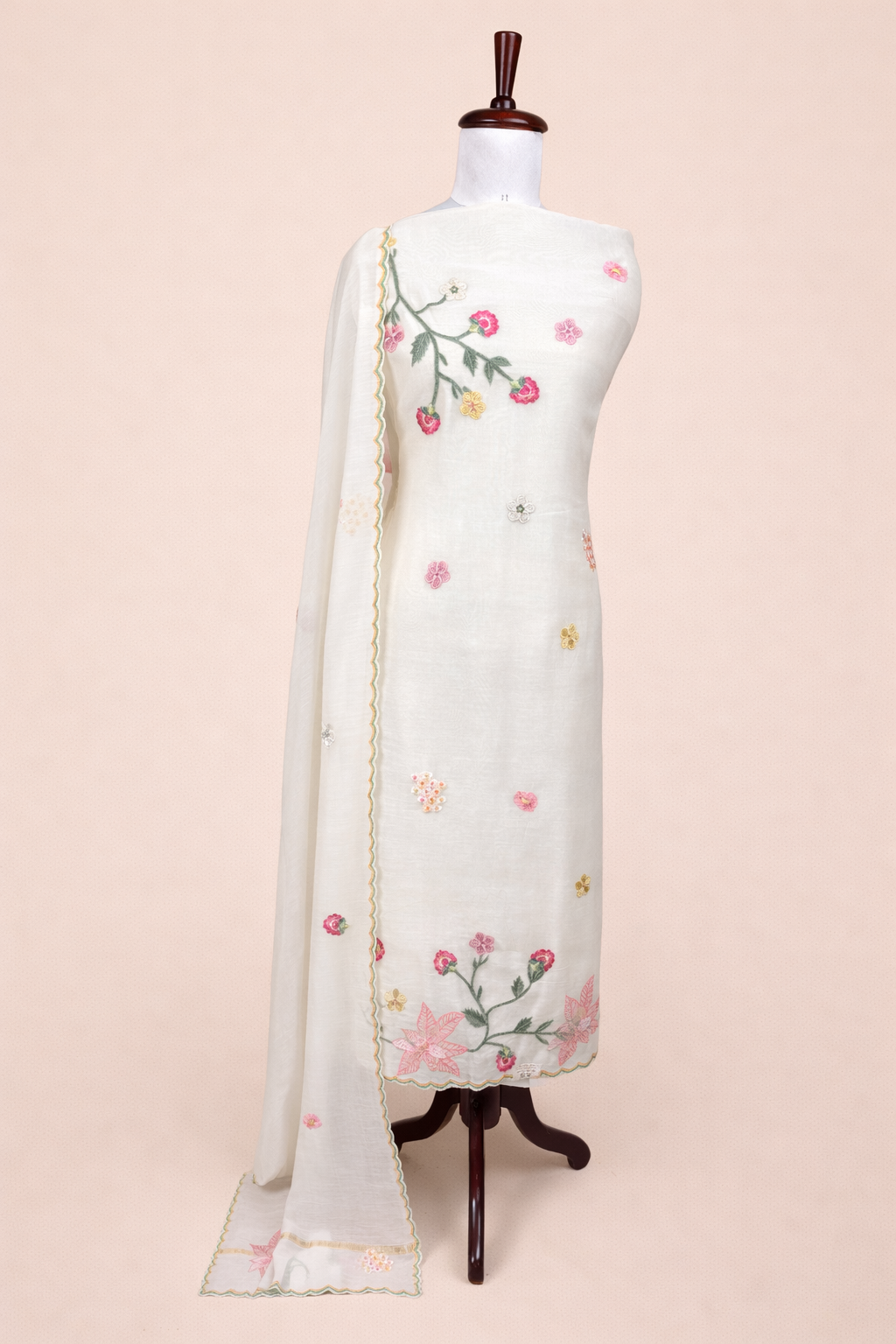Pure Mulmul Chanderi Applique Floral and Motifs Embroidery Suit With Dupatta