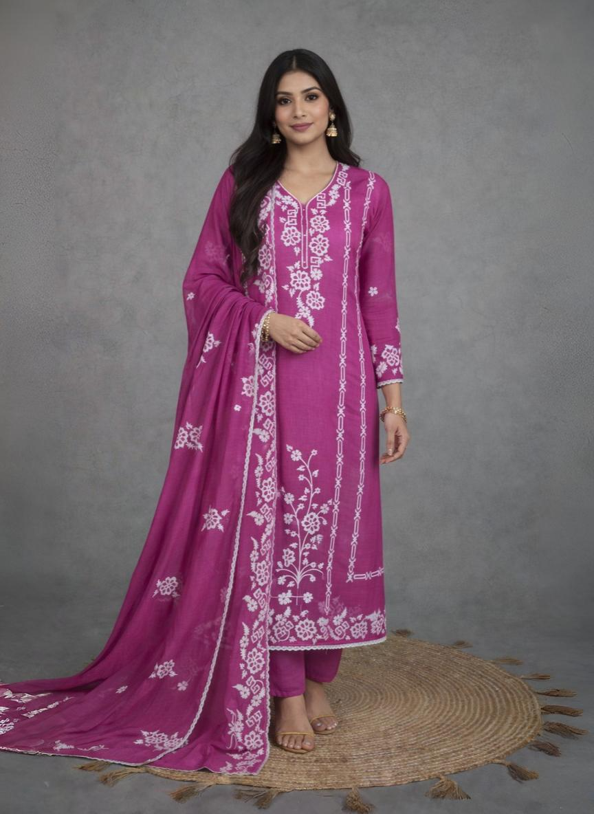 Pure Mulmul Chanderi Applique Embroidery Suit