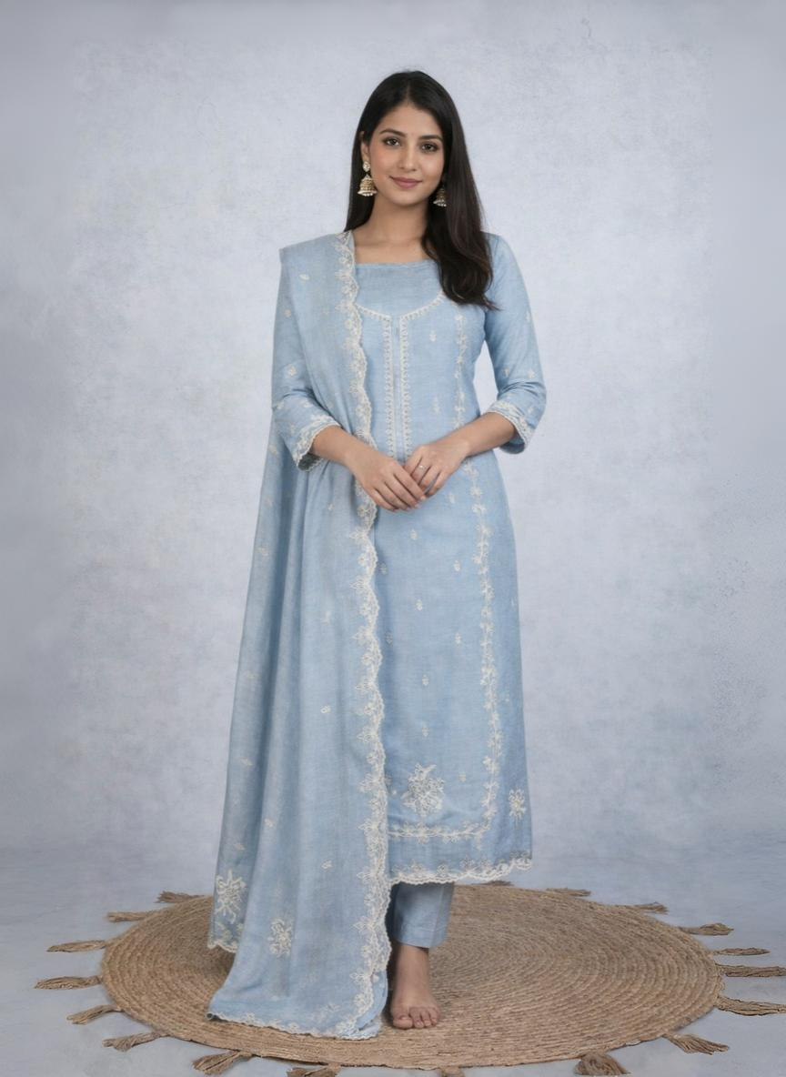 Pure Mulmul Chanderi Gotta Dori Embroidery Suit