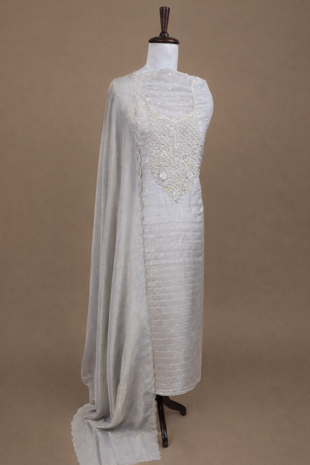 Pure Tissue with Banarasi Weave and Bead,Pearl and Zardozi Embroidery Suit