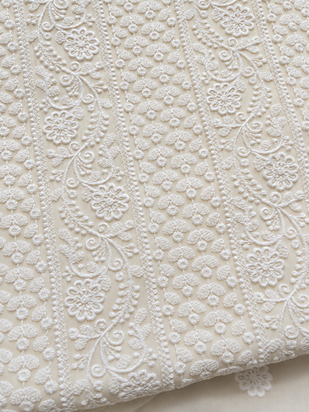White Naaz Mulmul Lucknowi thread embroidery