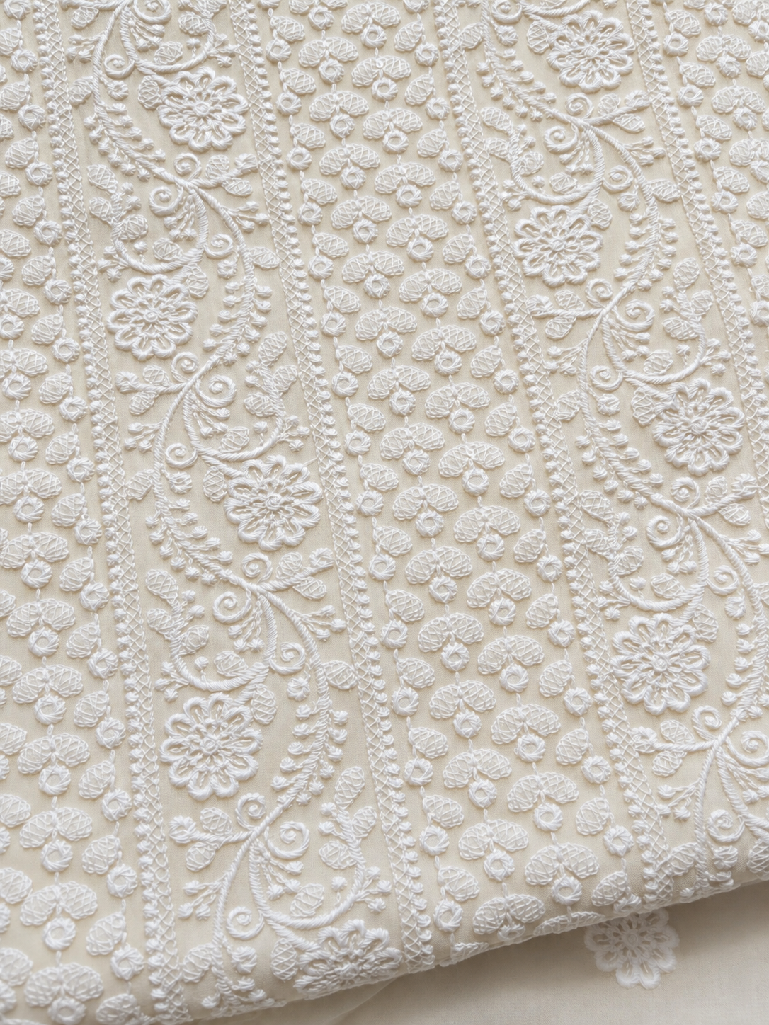 White Naaz Mulmul Lucknowi thread embroidery