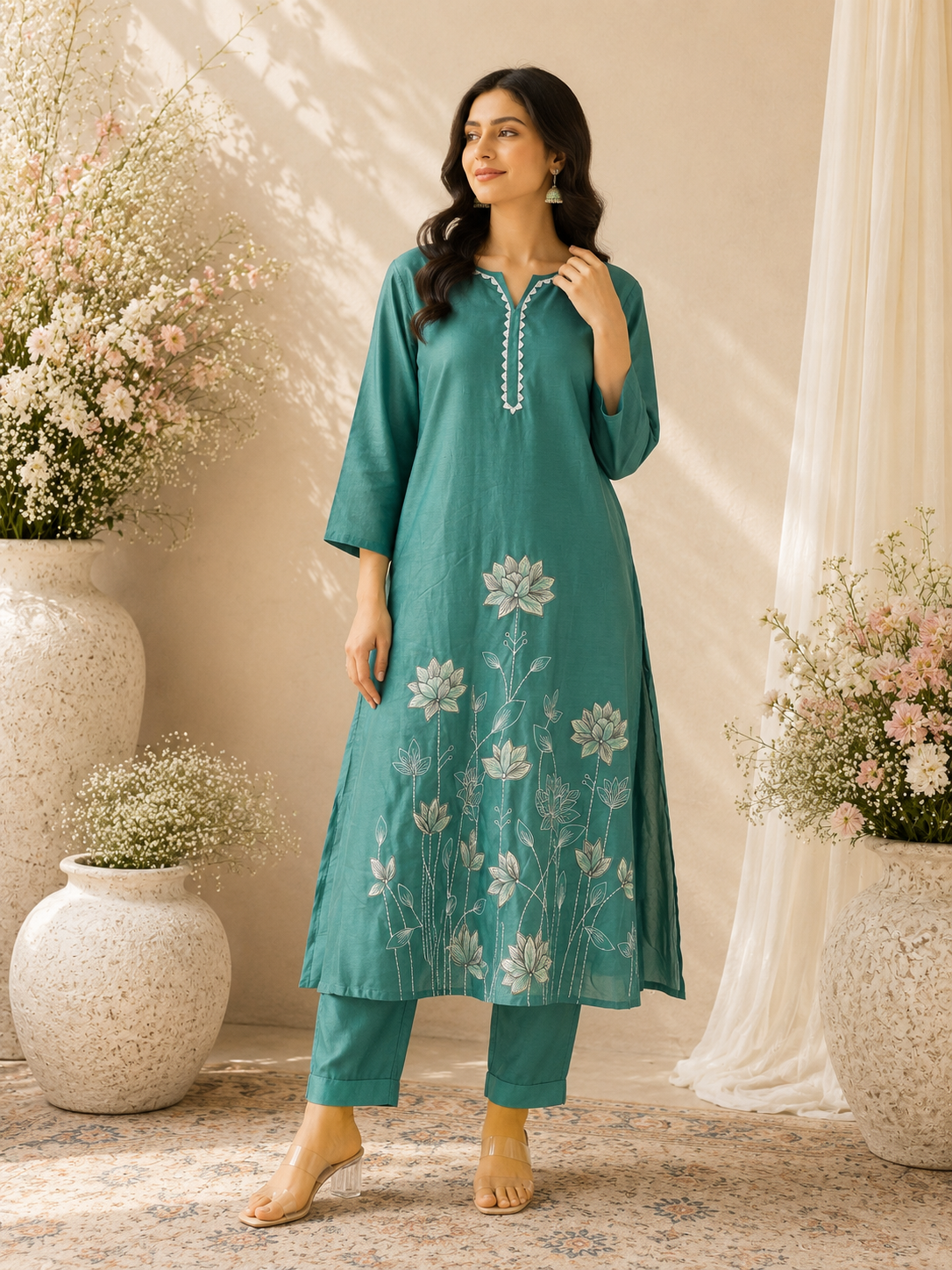 Lotus Charm Chanderi Set