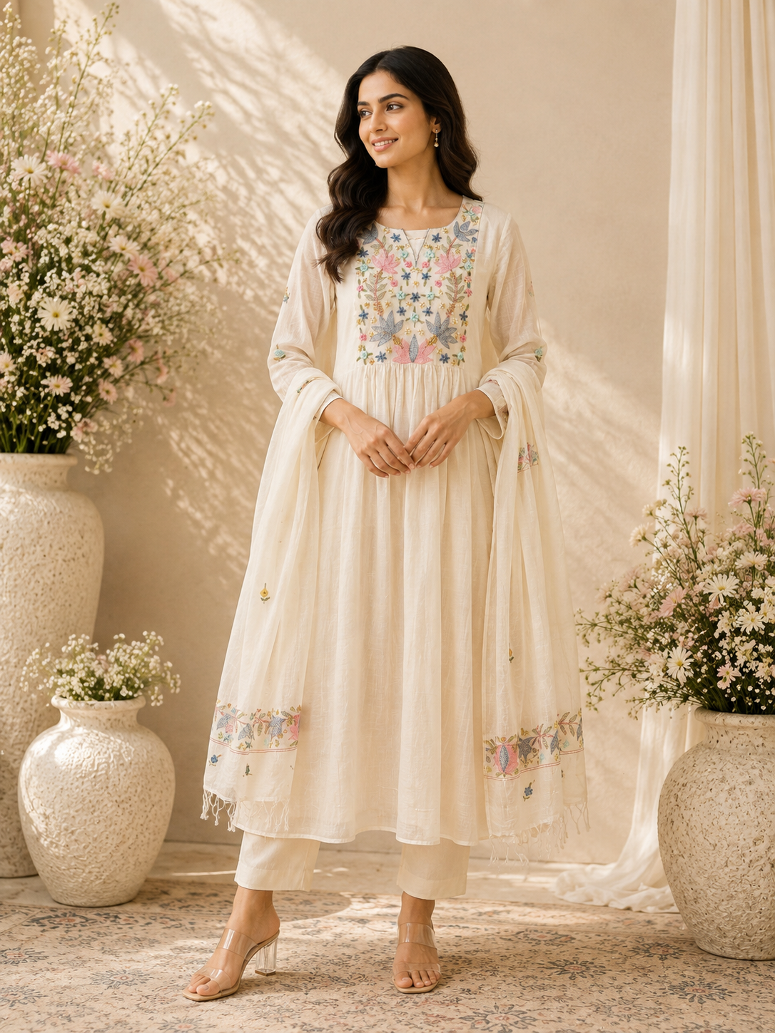 Soft Petal Elegance Mulchanderi Set