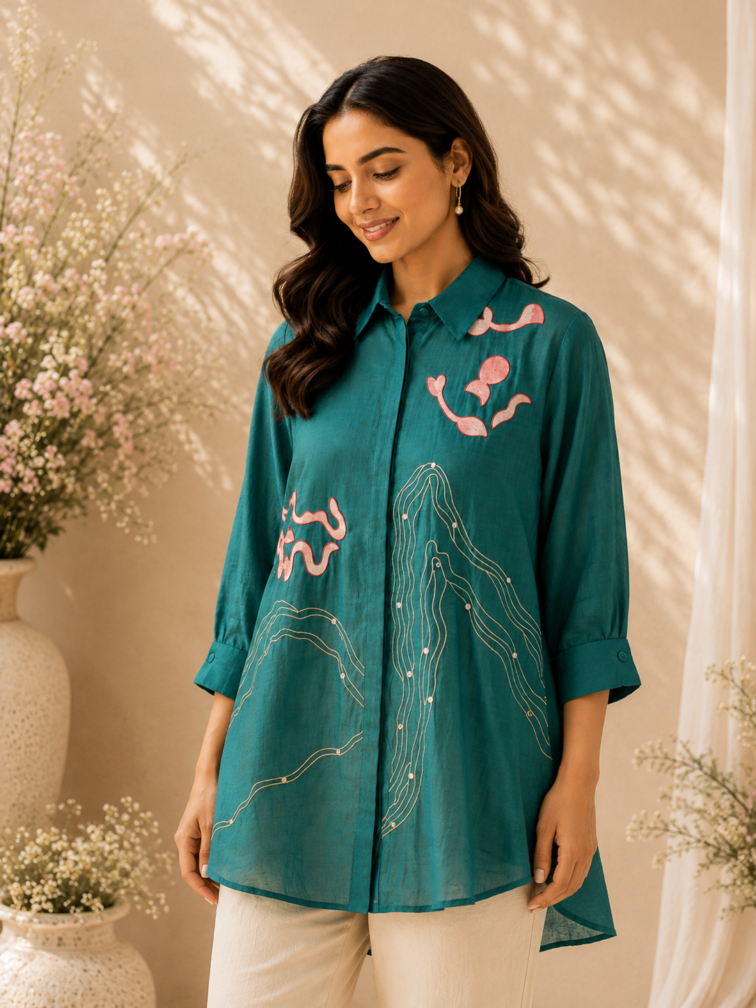 Emerald Blush Mulchanderi Shirt