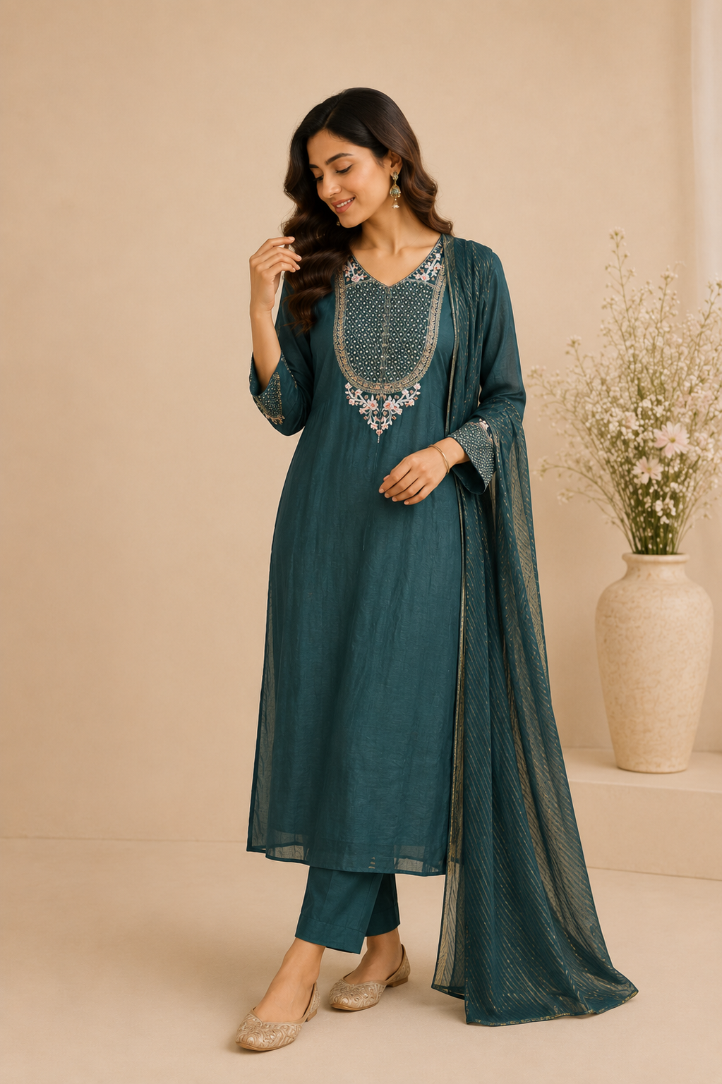 Mehrunnisa Mulmul Chanderi Kurta Set
