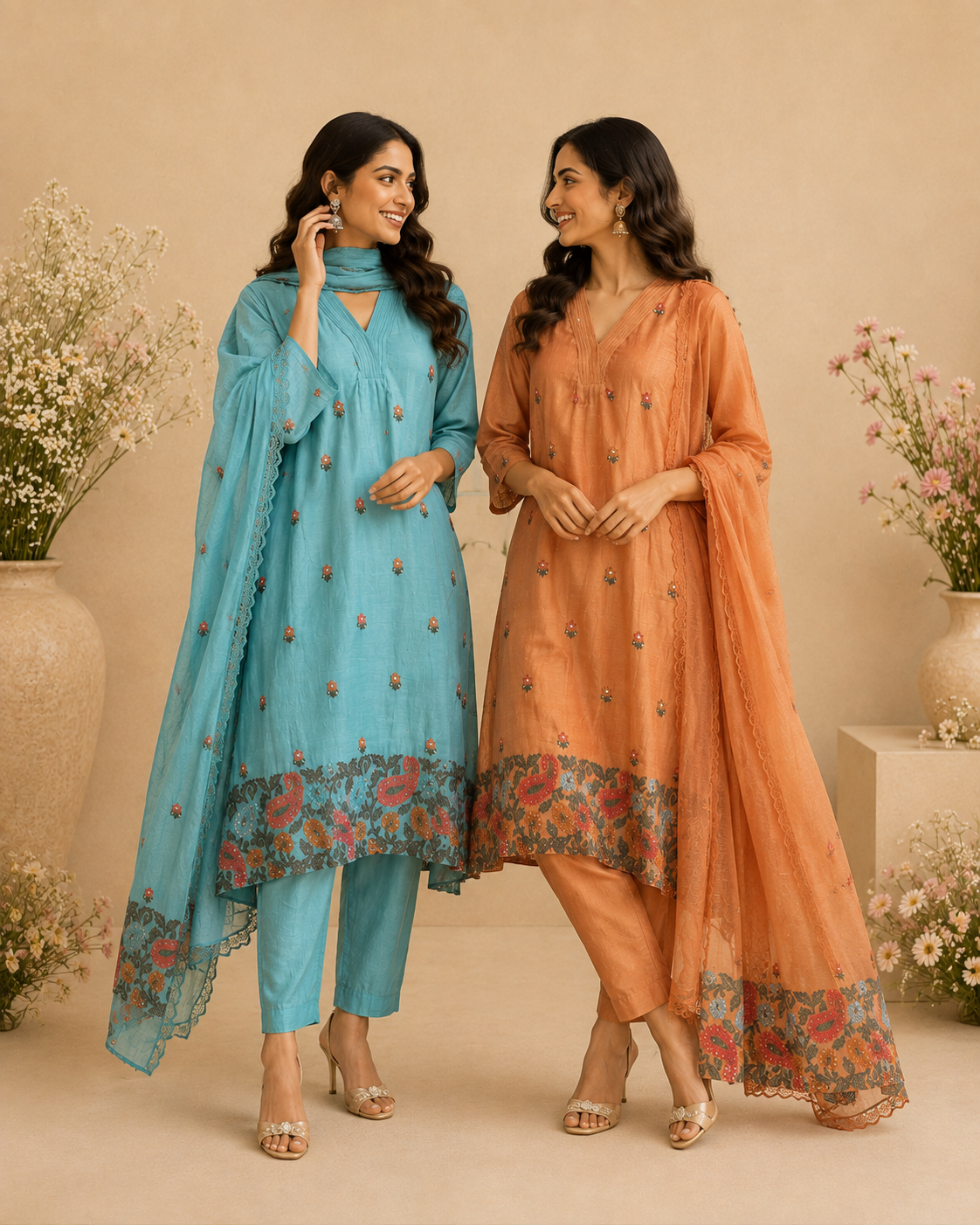 Sunset Petal Mulchanderi Set