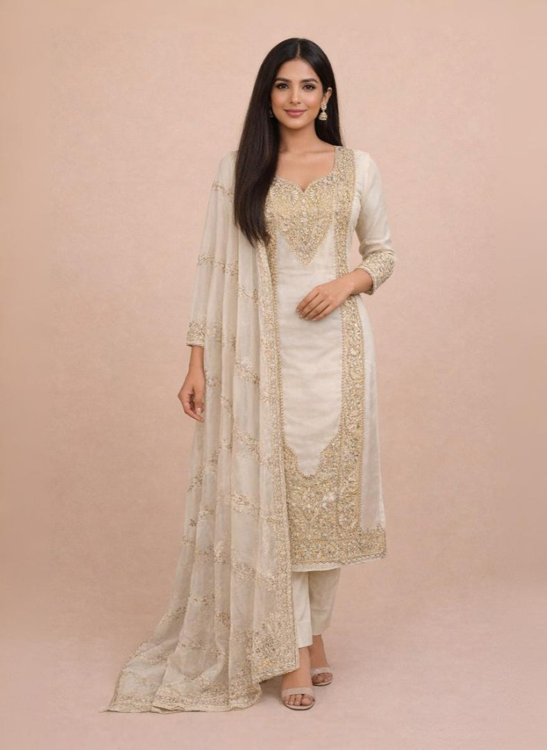 Pure Organza with Applique and Dori Embroidery Suit