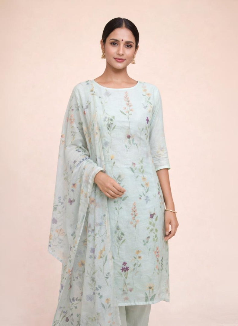 Pure Organza with Floral Printed Suit