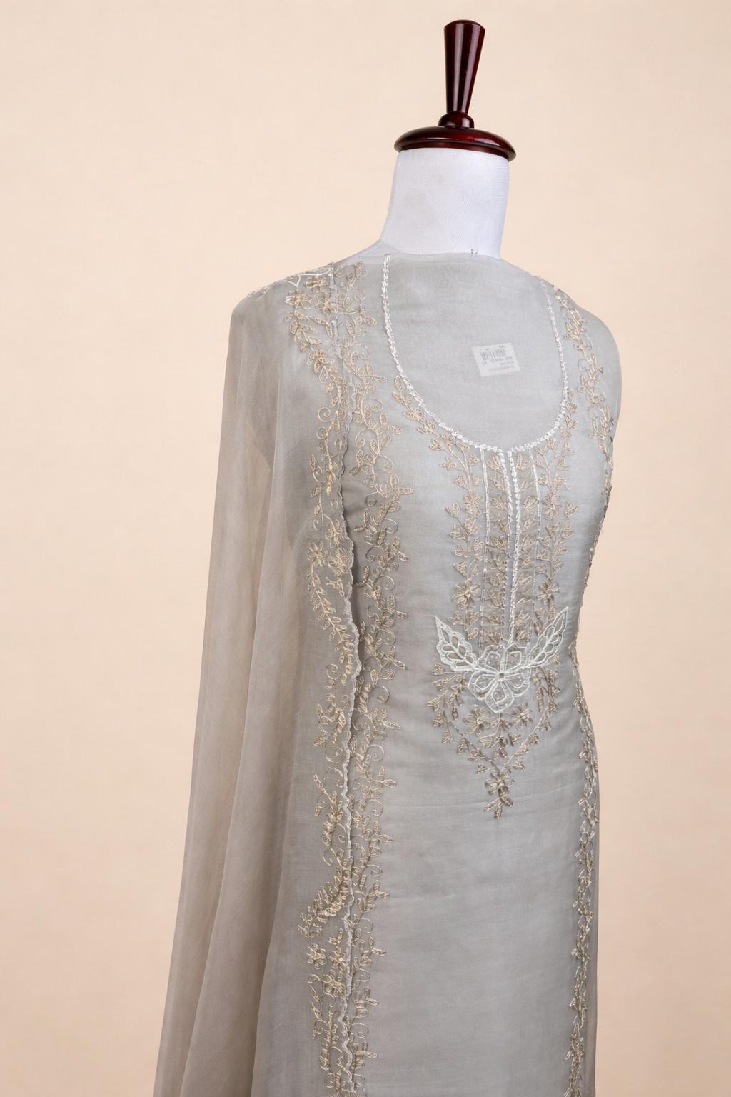 Beige Pure Organza with Gotta and Dori Embroidery Suit