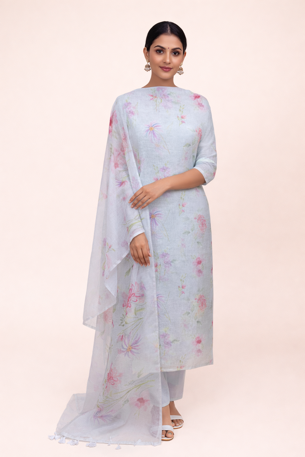 Pure Organza with Floral Printed Suit