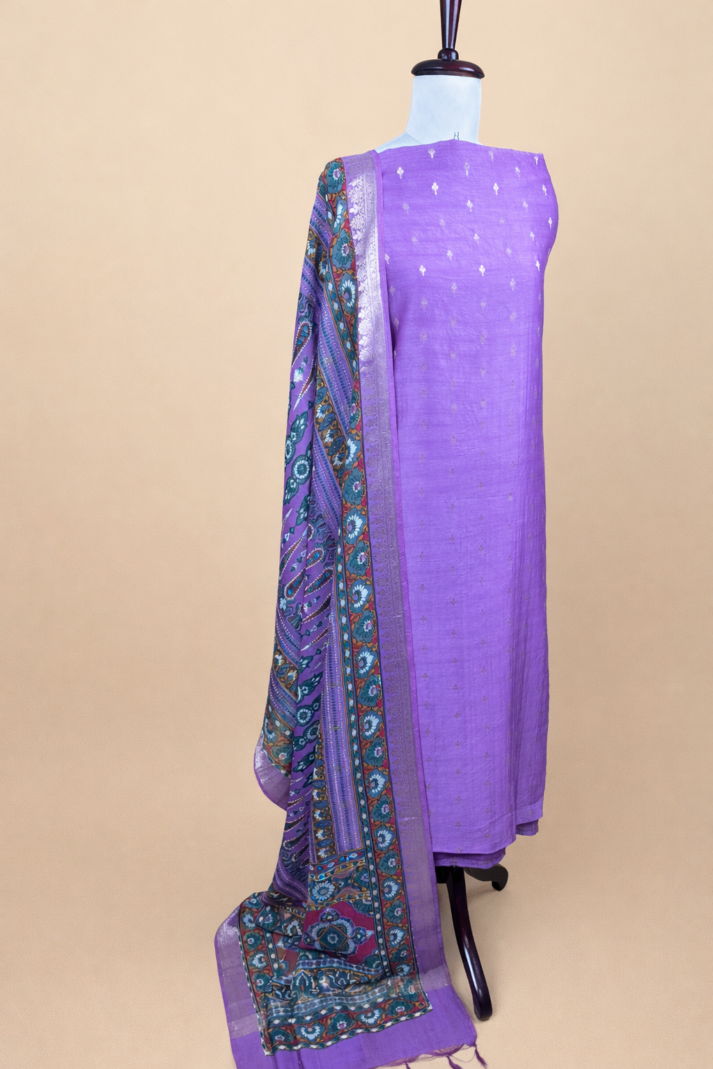 Purple Pure chanderi with Banarasi Motifs Embroidery Suit with Printed Dupatta