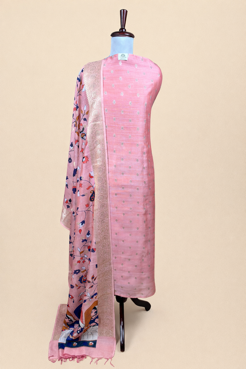 Peach Pure chanderi with Banarasi Motifs Embroidery Suit with Kalamkari Dupatta