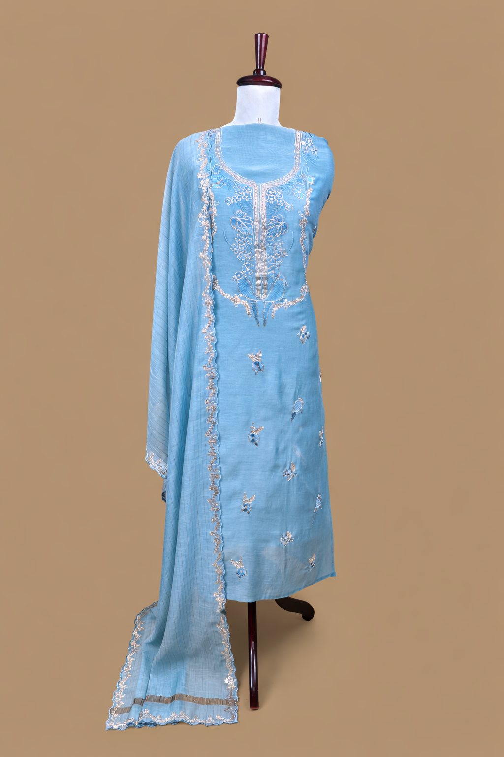 Pure Mulmul Chanderi with Pitta Sequence Hand embroidery Suit