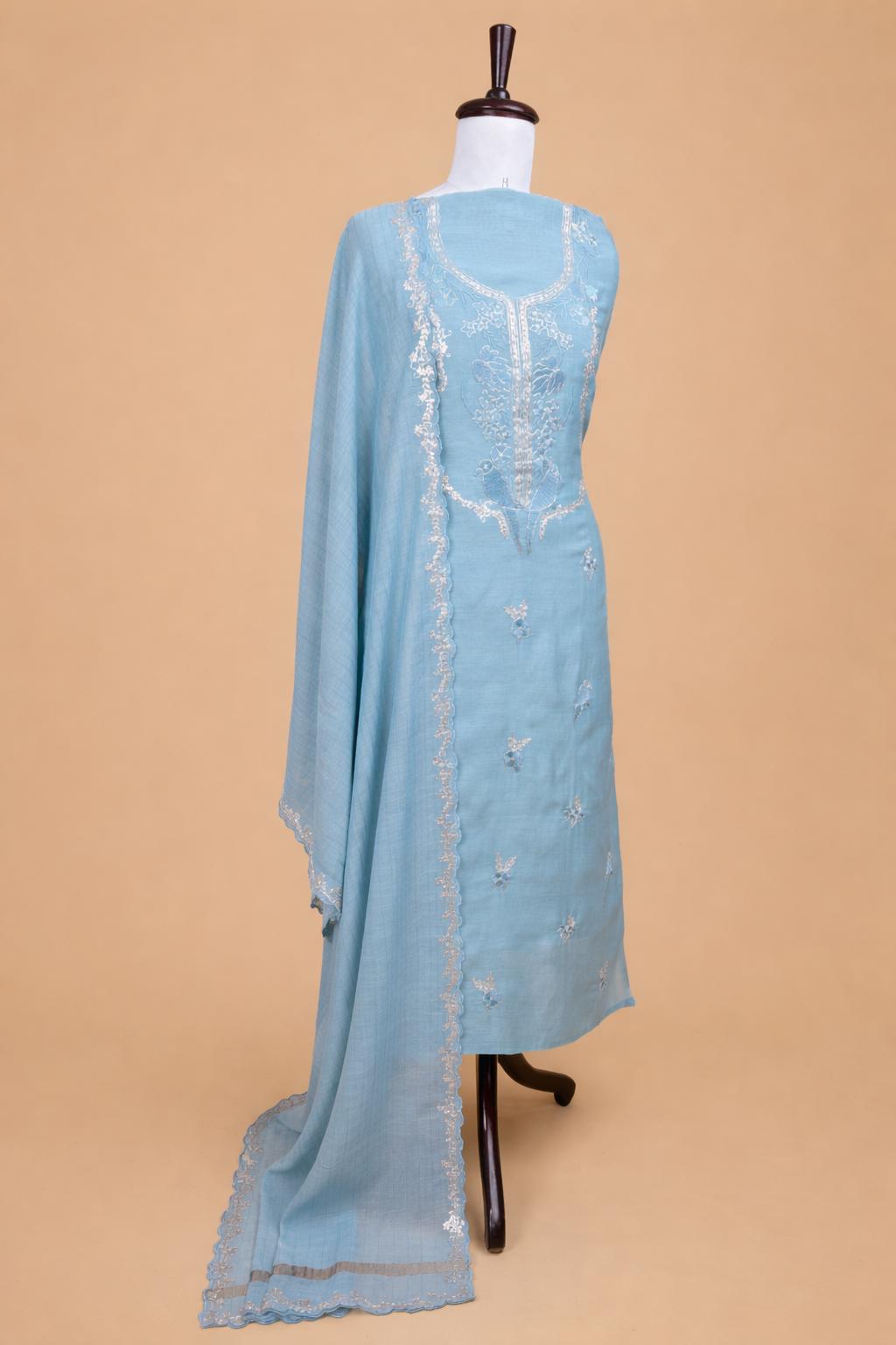 Pure Mulmul Chanderi with Pitta Sequence Hand embroidery Suit