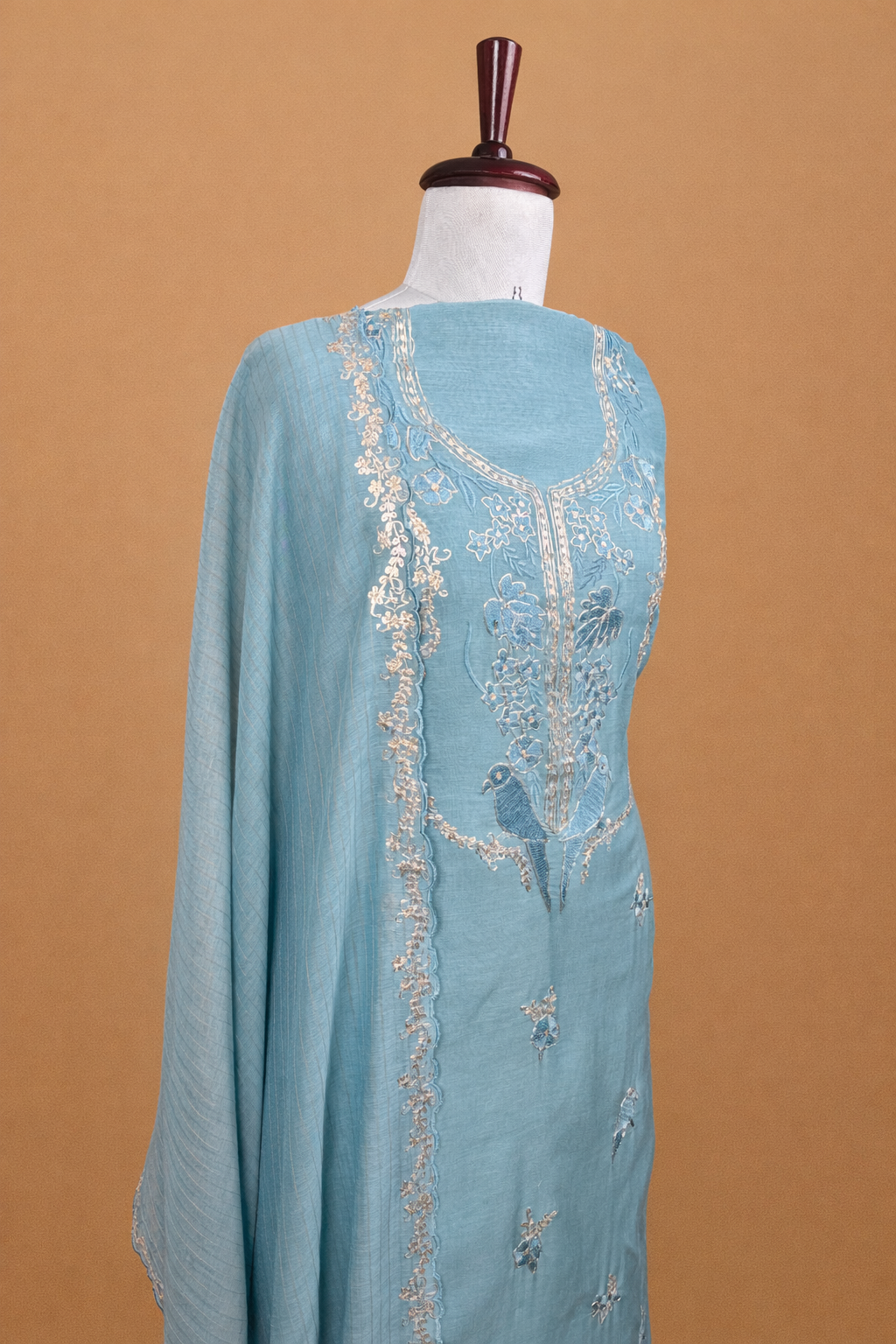 Pure Mulmul Chanderi with Pitta Sequence Hand embroidery Suit