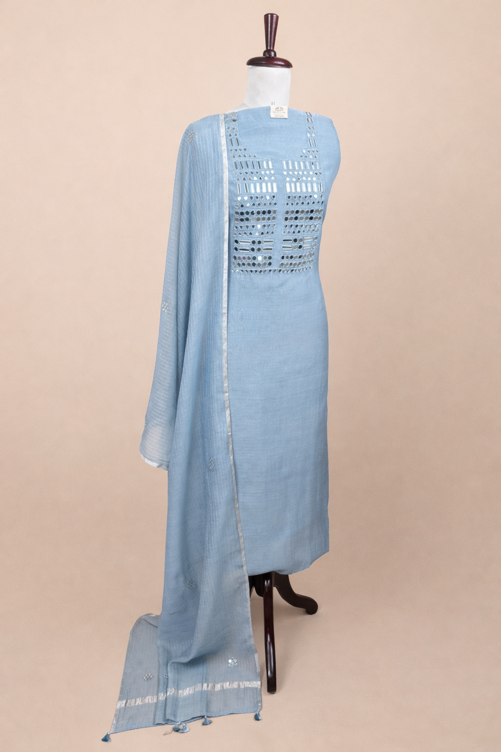 Pure Mulmul Chanderi Mirror and Thread Embroidery Suit Set