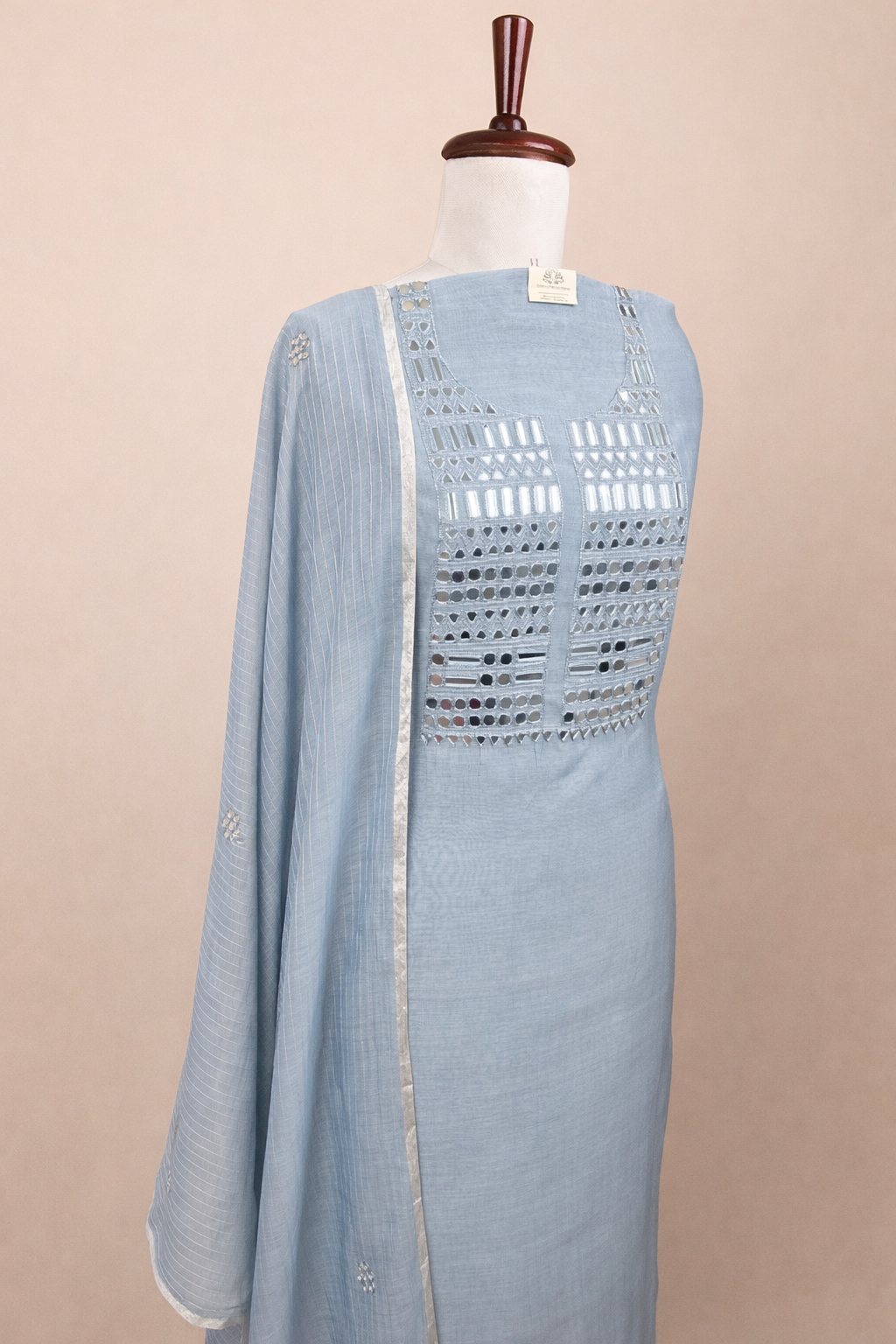 Pure Mulmul Chanderi Mirror and Thread Embroidery Suit Set