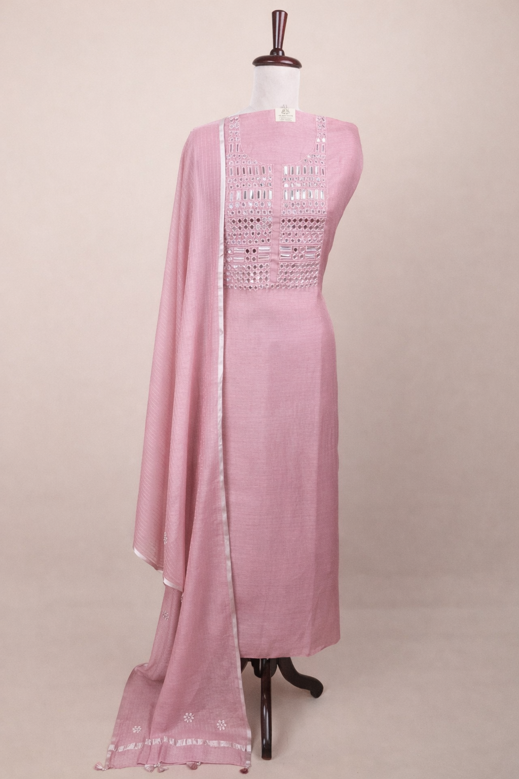 Pure Mulmul Chanderi Mirror and Thread Embroidery Suit Set