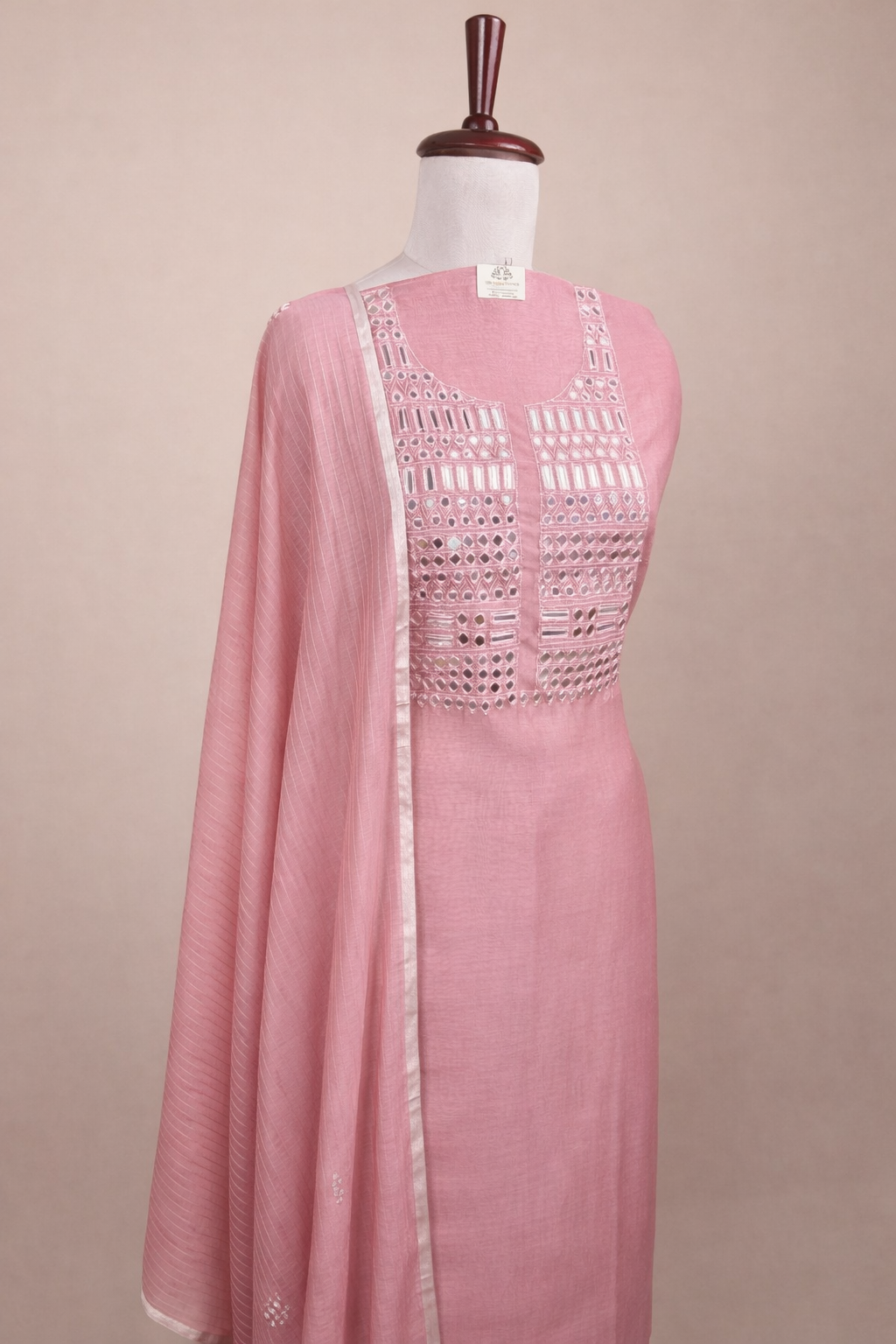 Pure Mulmul Chanderi Mirror and Thread Embroidery Suit Set