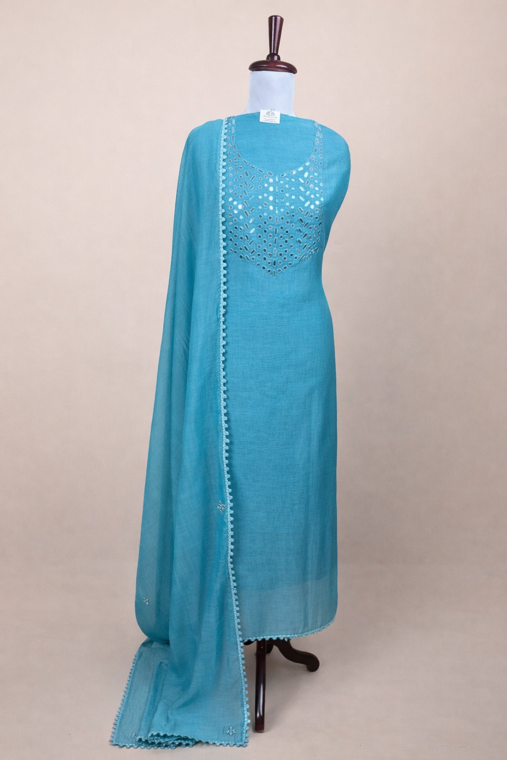 Pure Mulmul Chanderi Mirror and Thread Embroidery Suit Set