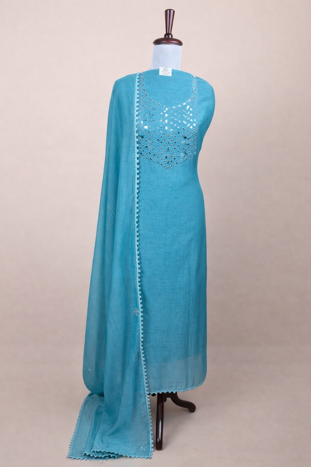 Pure Mulmul Chanderi Mirror and Thread Embroidery Suit Set