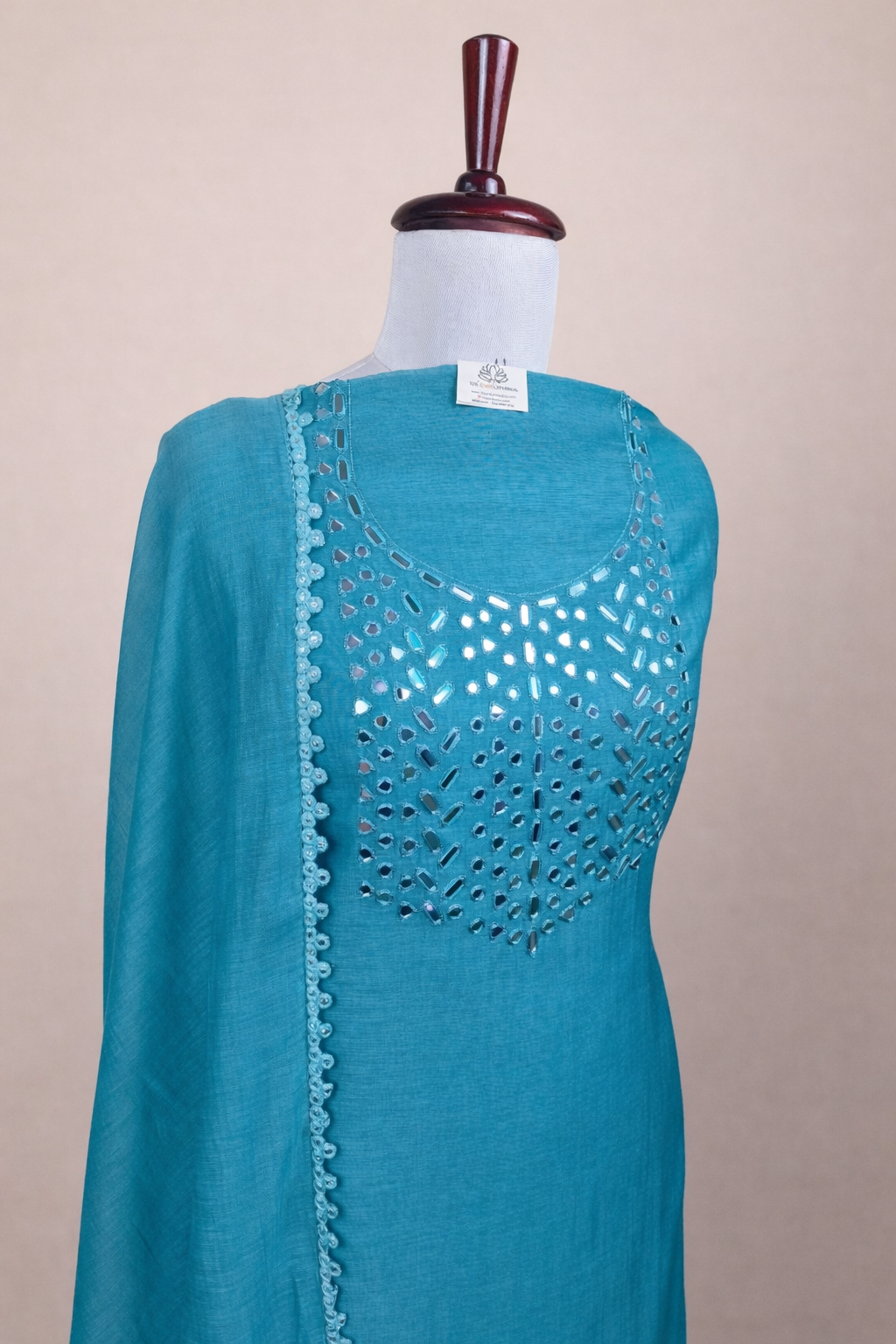 Pure Mulmul Chanderi Mirror and Thread Embroidery Suit Set
