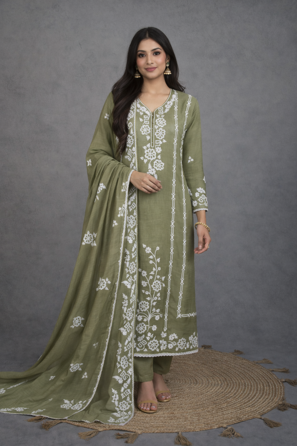 Pure Mulmul Chanderi Applique Embroidery Suit