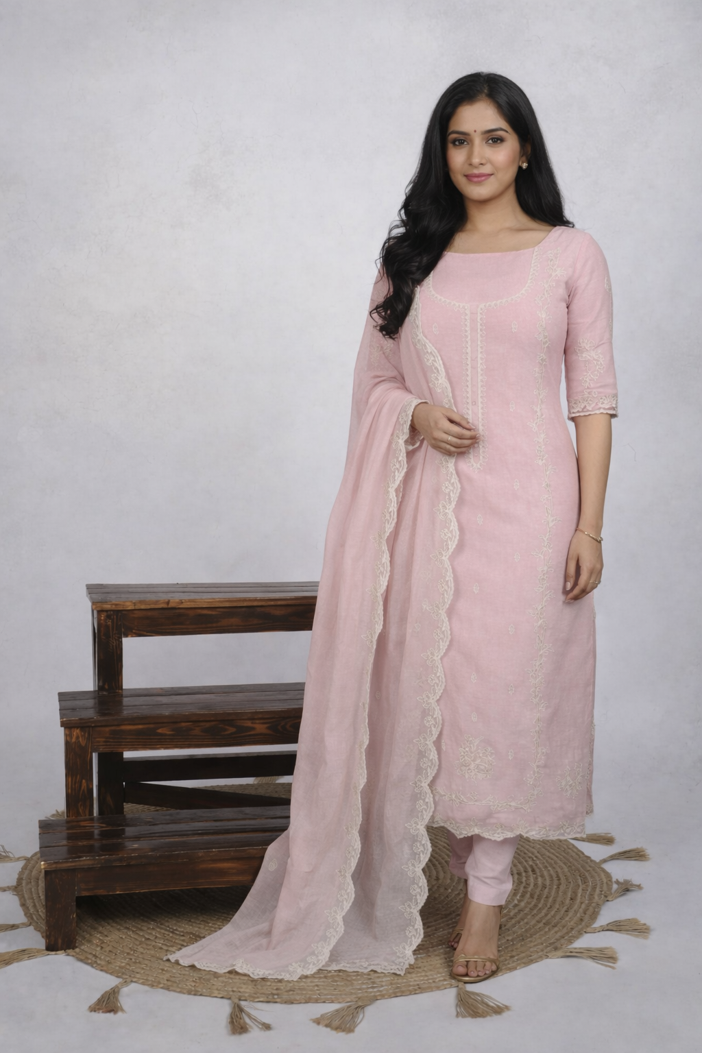Pure Mulmul Chanderi Gotta Dori Embroidery Suit