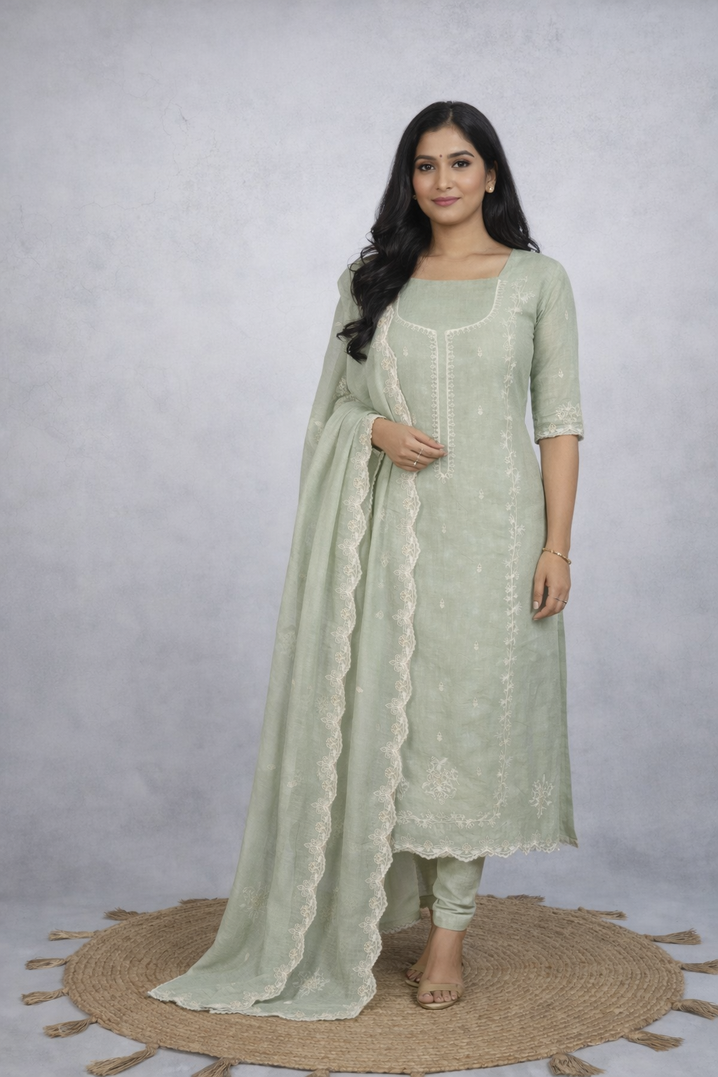 Pure Mulmul Chanderi Gotta Dori Embroidery Suit