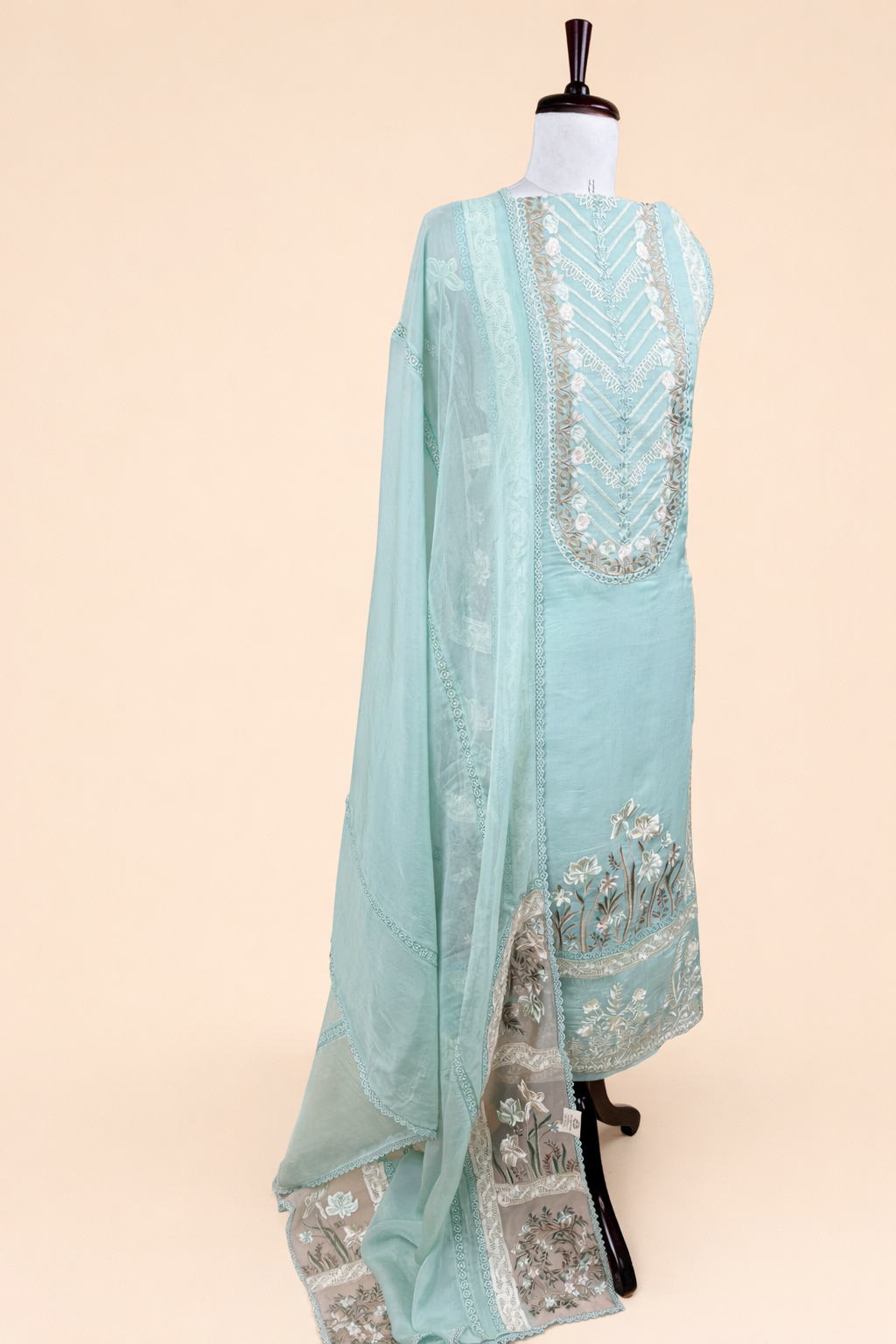 Pure Organza with Sequence ,Laces and Applique work Embroidery Suit