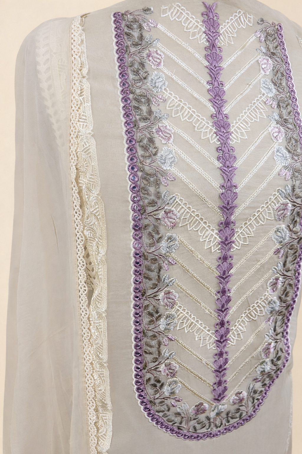 Pure Organza with Sequence ,Laces and Applique work Embroidery Suit