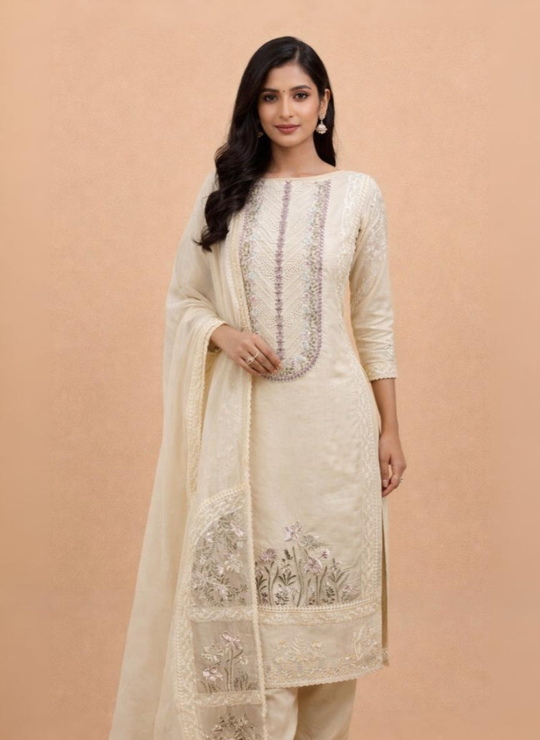 Pure Organza with Sequence ,Laces and Applique work Embroidery Suit