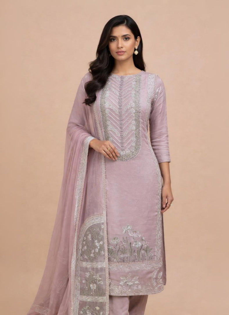 Pure Organza with Sequence ,Laces and Applique work Embroidery Suit