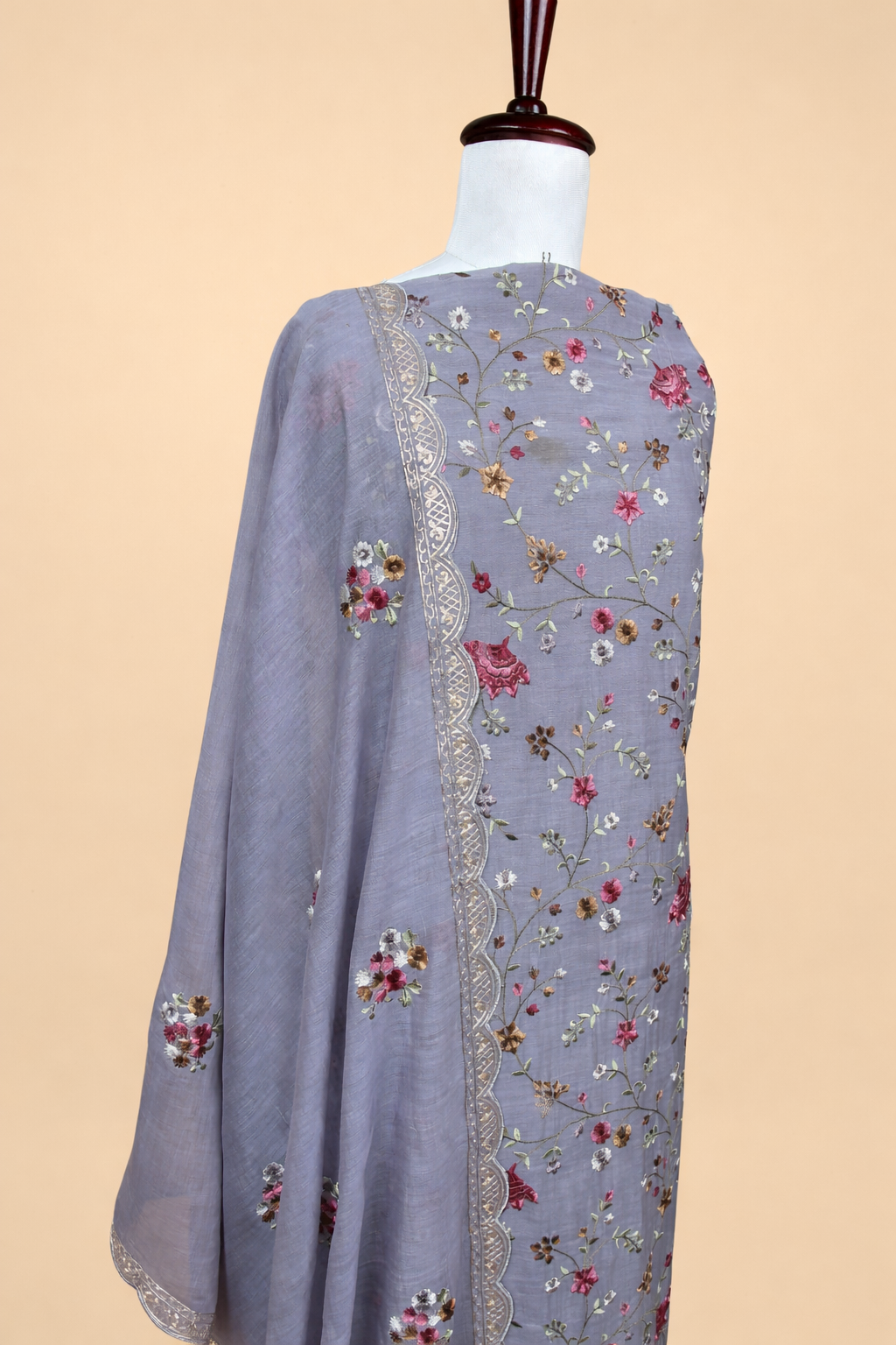 Pure Mulmul Chanderi Pitta work and Thread Floral Embroidery Suit