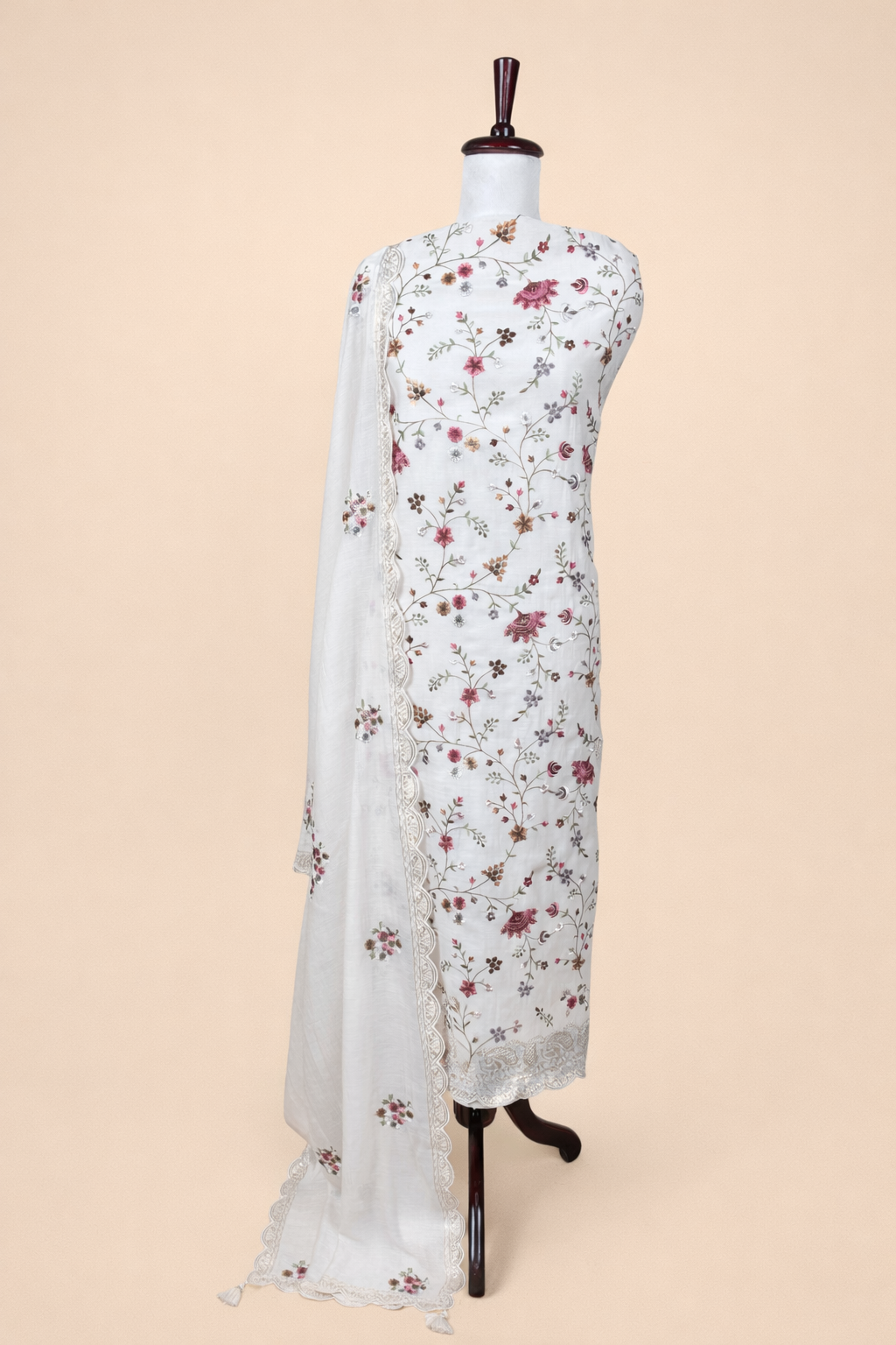Pure Mulmul Chanderi Pitta work and Thread Floral Embroidery Suit