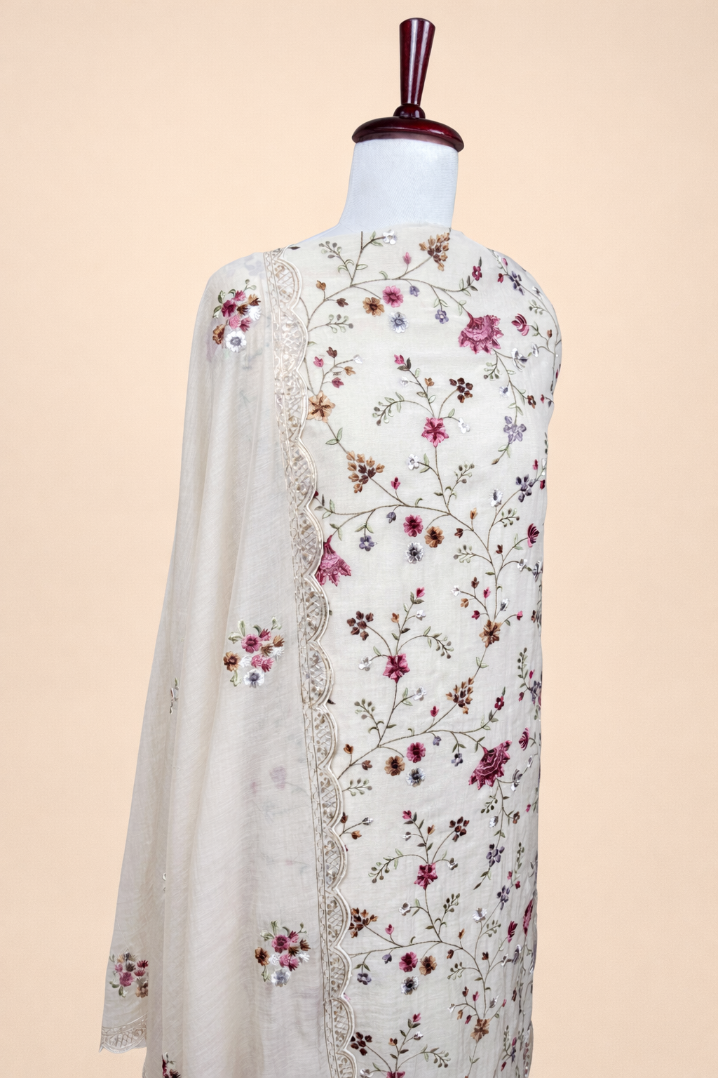 Pure Mulmul Chanderi Pitta work and Thread Floral Embroidery Suit