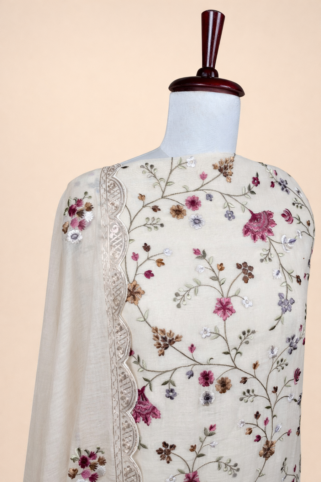 Pure Mulmul Chanderi Pitta work and Thread Floral Embroidery Suit