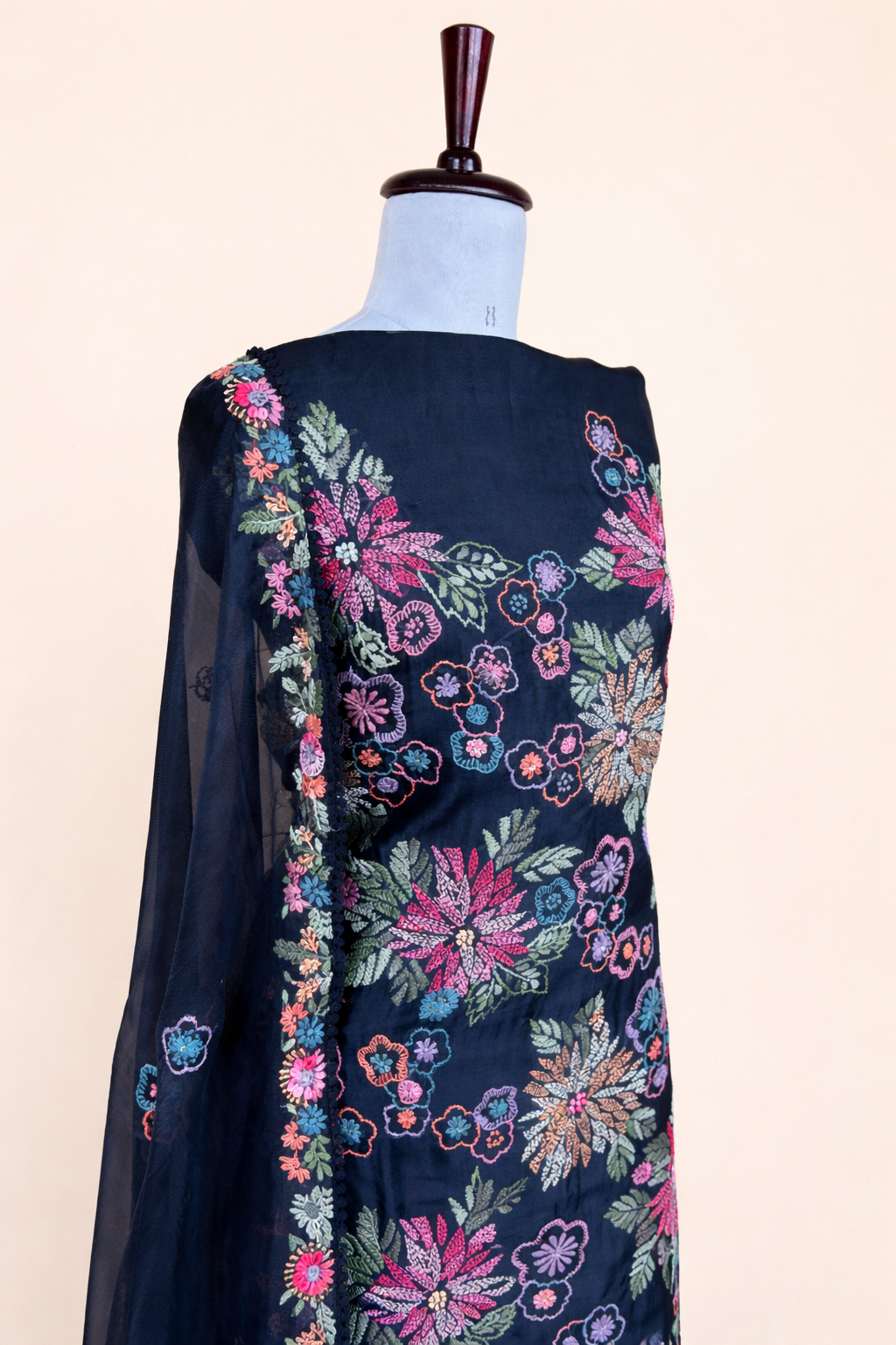 Pure Organza with Kantha Hand Embroidery Suit