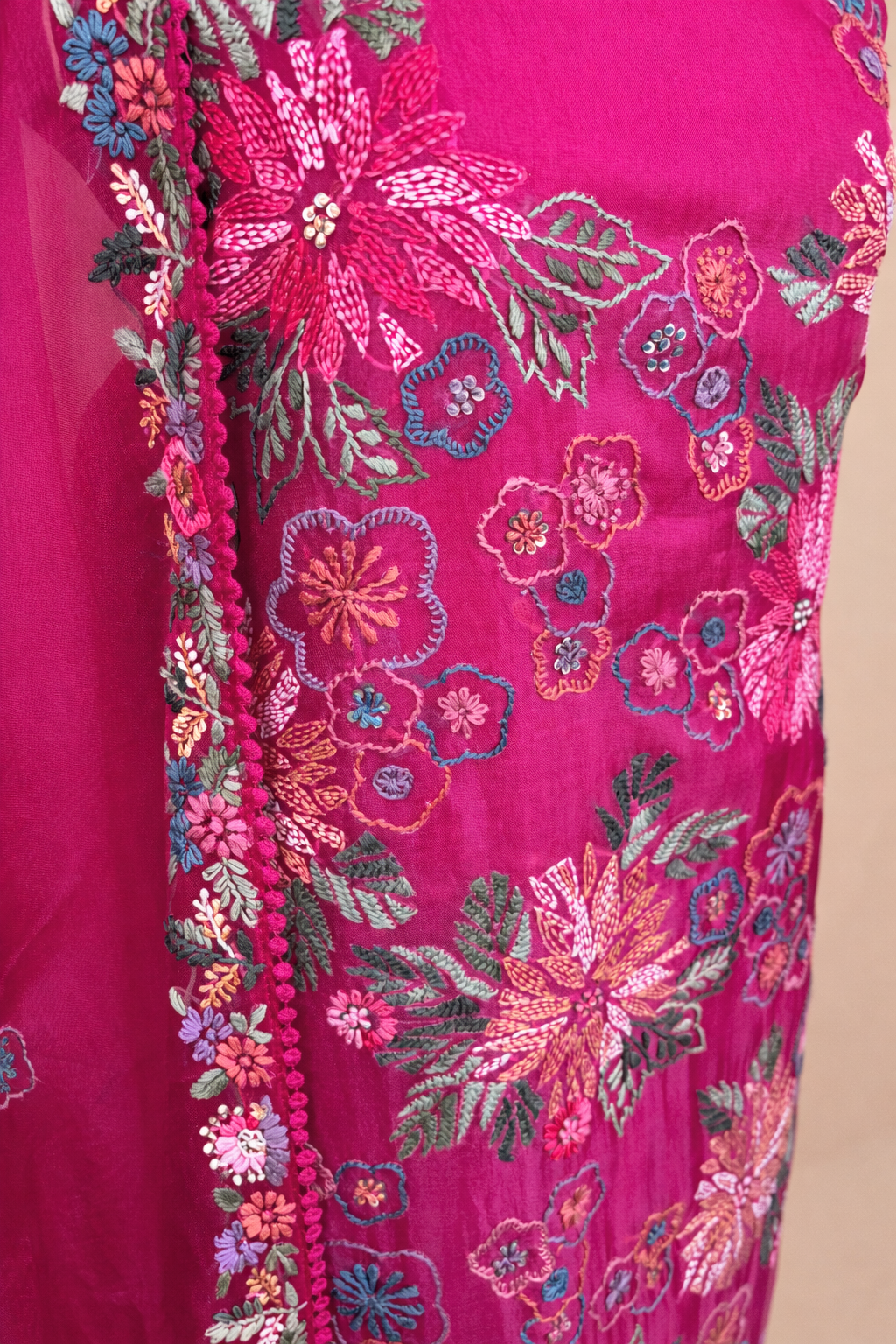 Pure Organza with Kantha Hand Embroidery Suit